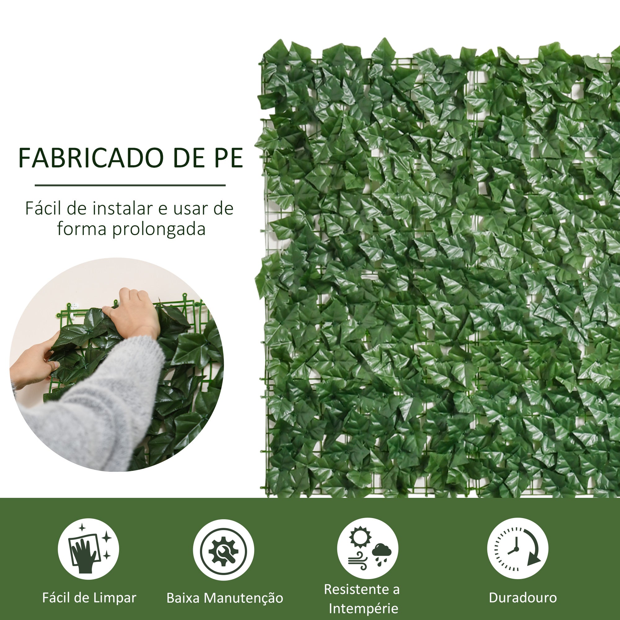 Vedação Artificial em Rolo 300x100 cm Verde - Decoração de Privacidade para Jardim Exterior