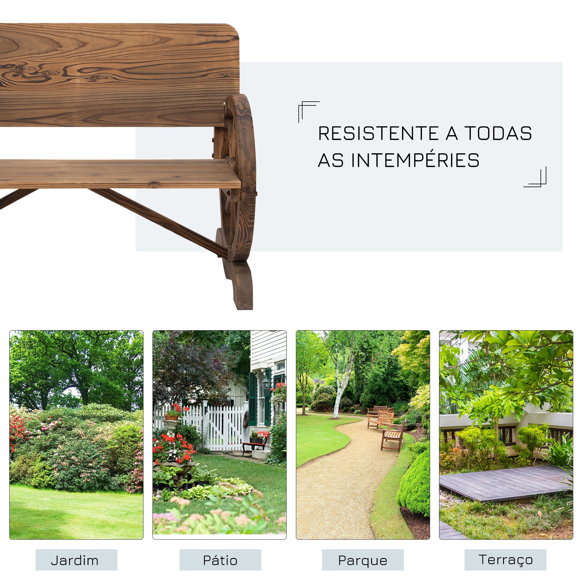 Banco de Jardim de Madeira Marrom 114x58x80 cm - Estilo Rústico e Resistente