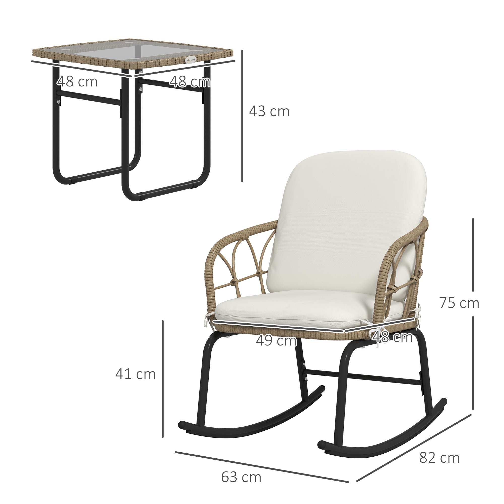 Conjunto de Móveis de Jardim – 63x82x75 cm – Creme e Bege – Vime e Aço
