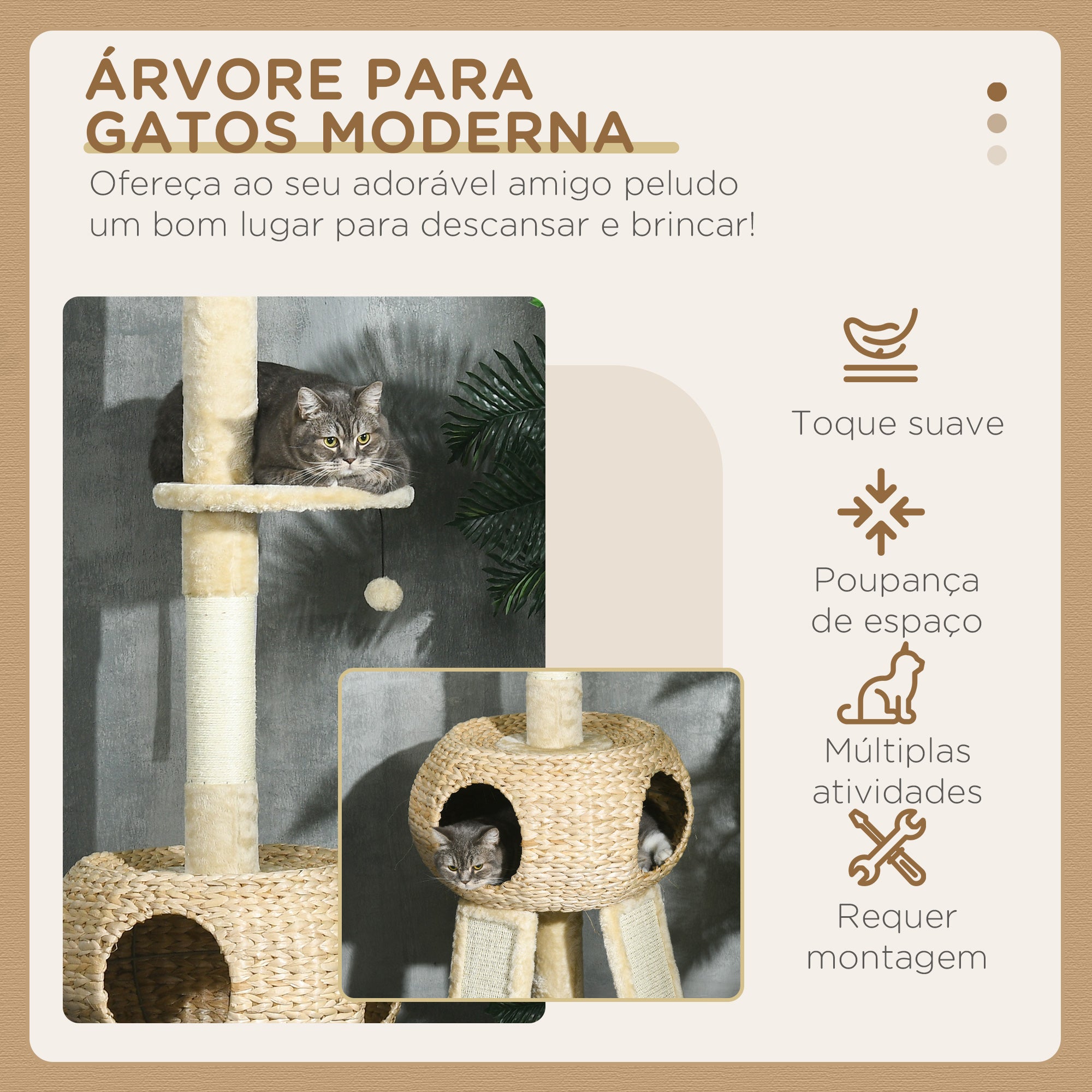 Arranhador para Gatos Chão ao Teto Ø48x225-255 cm Bege