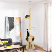 Arranhador para Gatos – Ø48x225-255 cm – Bege – Aglomerado de madeira, pelúcia, sisal e taboa