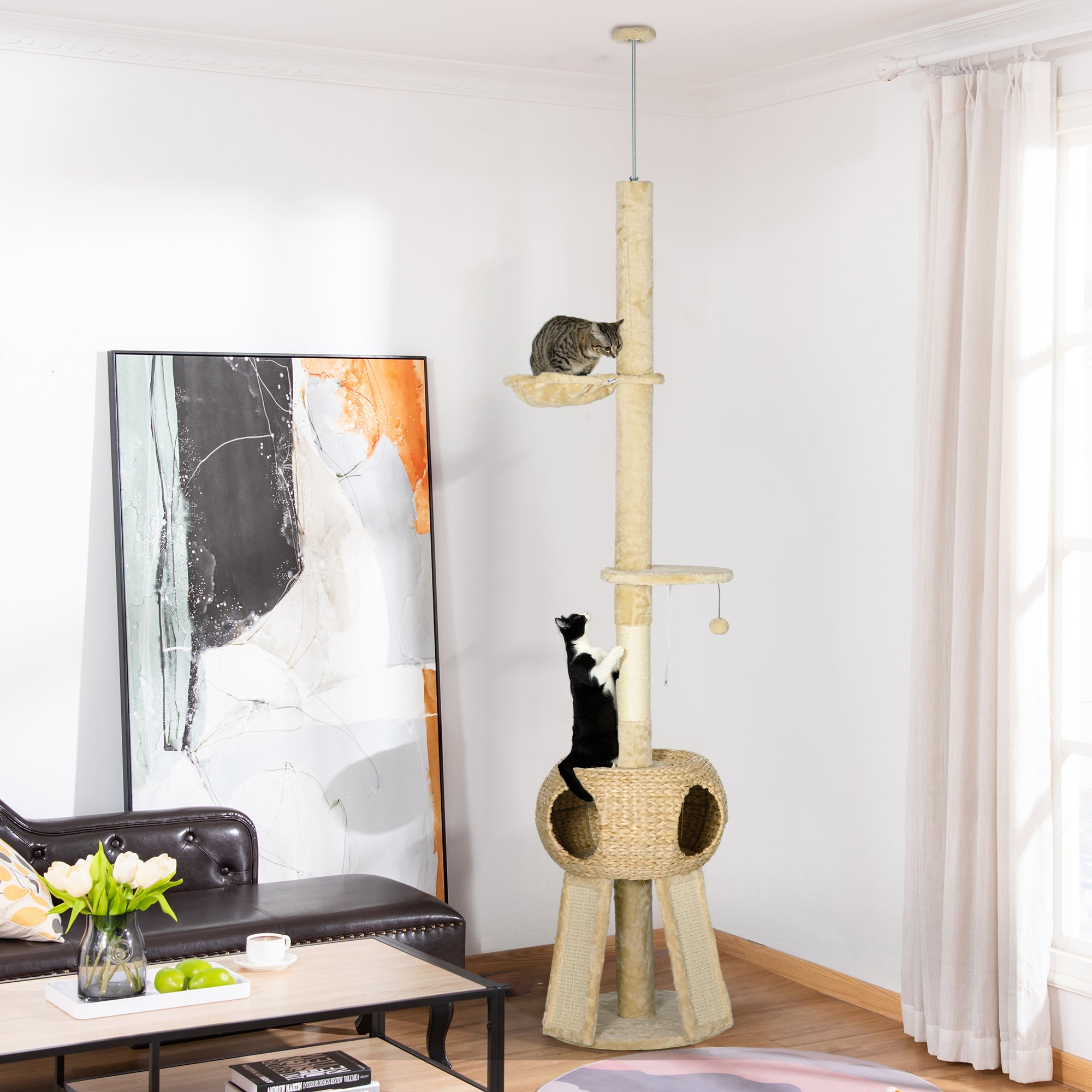Arranhador para Gatos Chão ao Teto Ø48x225-255 cm Bege