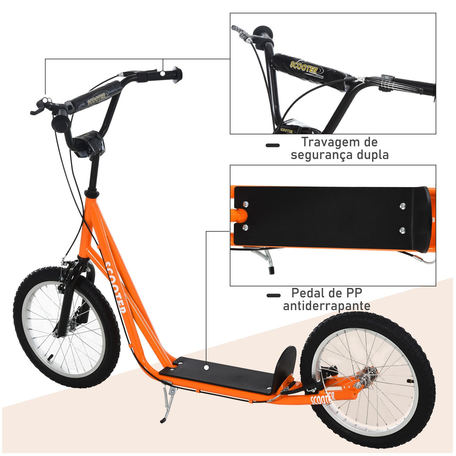 Trotinete para Crianças e Adolescentes - Laranja 139x58x90-96 cm