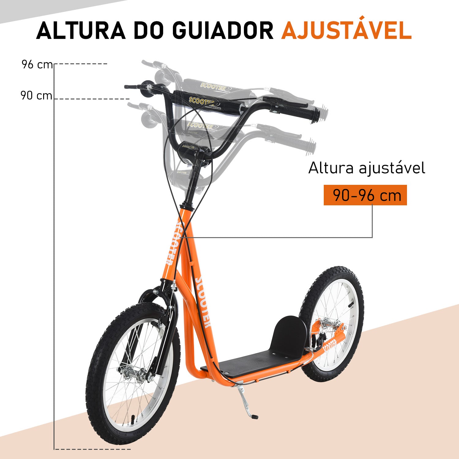 Trotinete para Crianças e Adolescentes - Laranja 139x58x90-96 cm