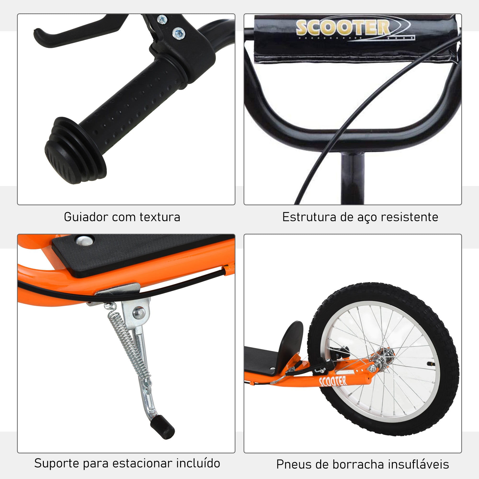 Trotinete para Crianças e Adolescentes - Laranja 139x58x90-96 cm