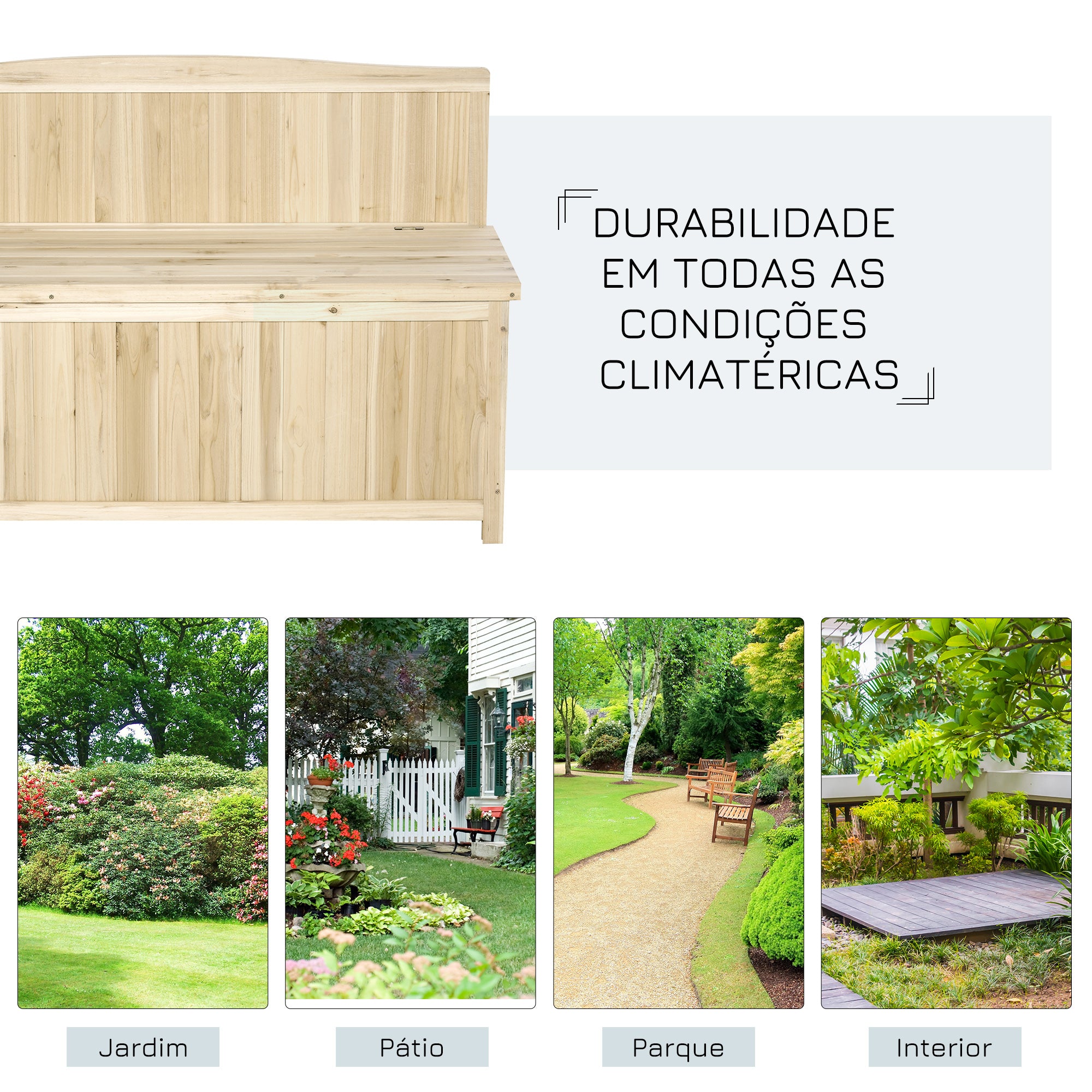 Banco de Jardim de Madeira com Baú de Armazenamento 115x45x75 cm - Cor de Madeira Natural