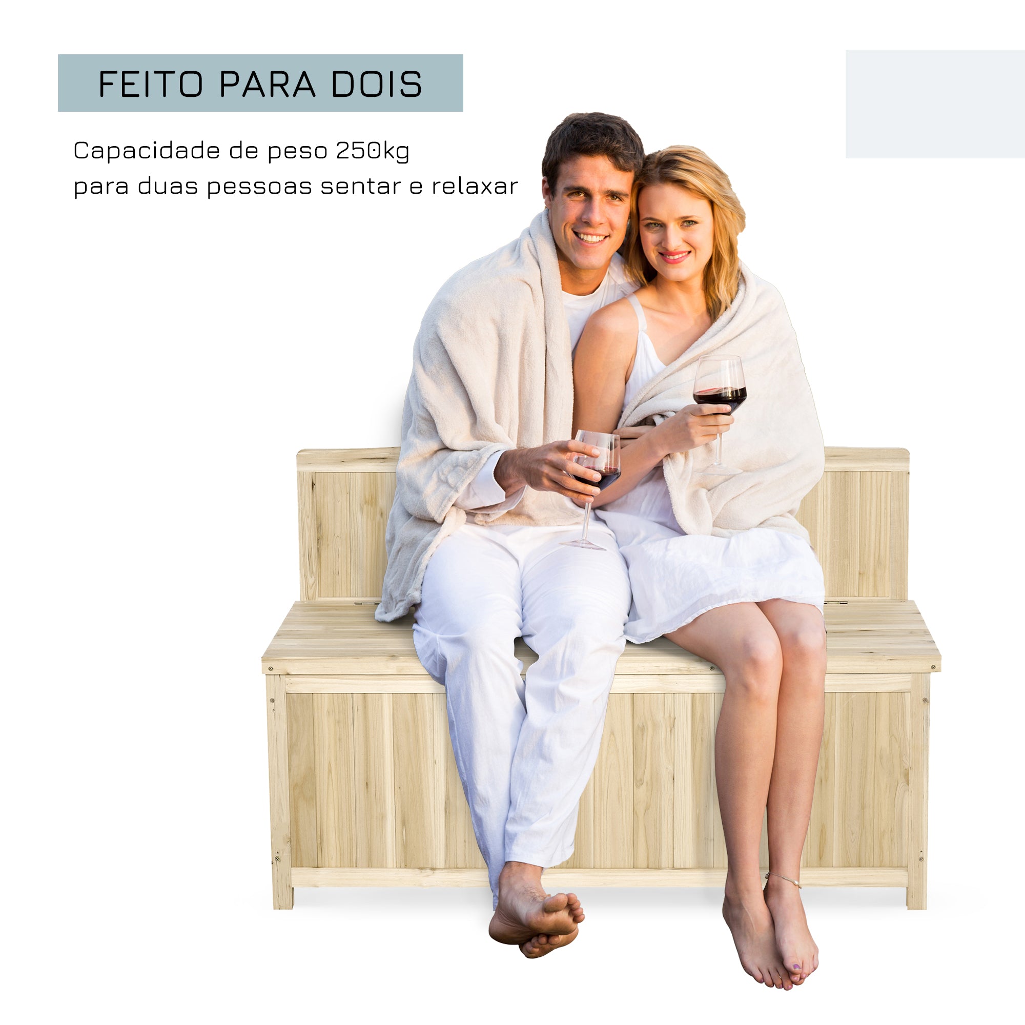 Banco de Jardim de Madeira com Baú de Armazenamento 115x45x75 cm - Cor de Madeira Natural