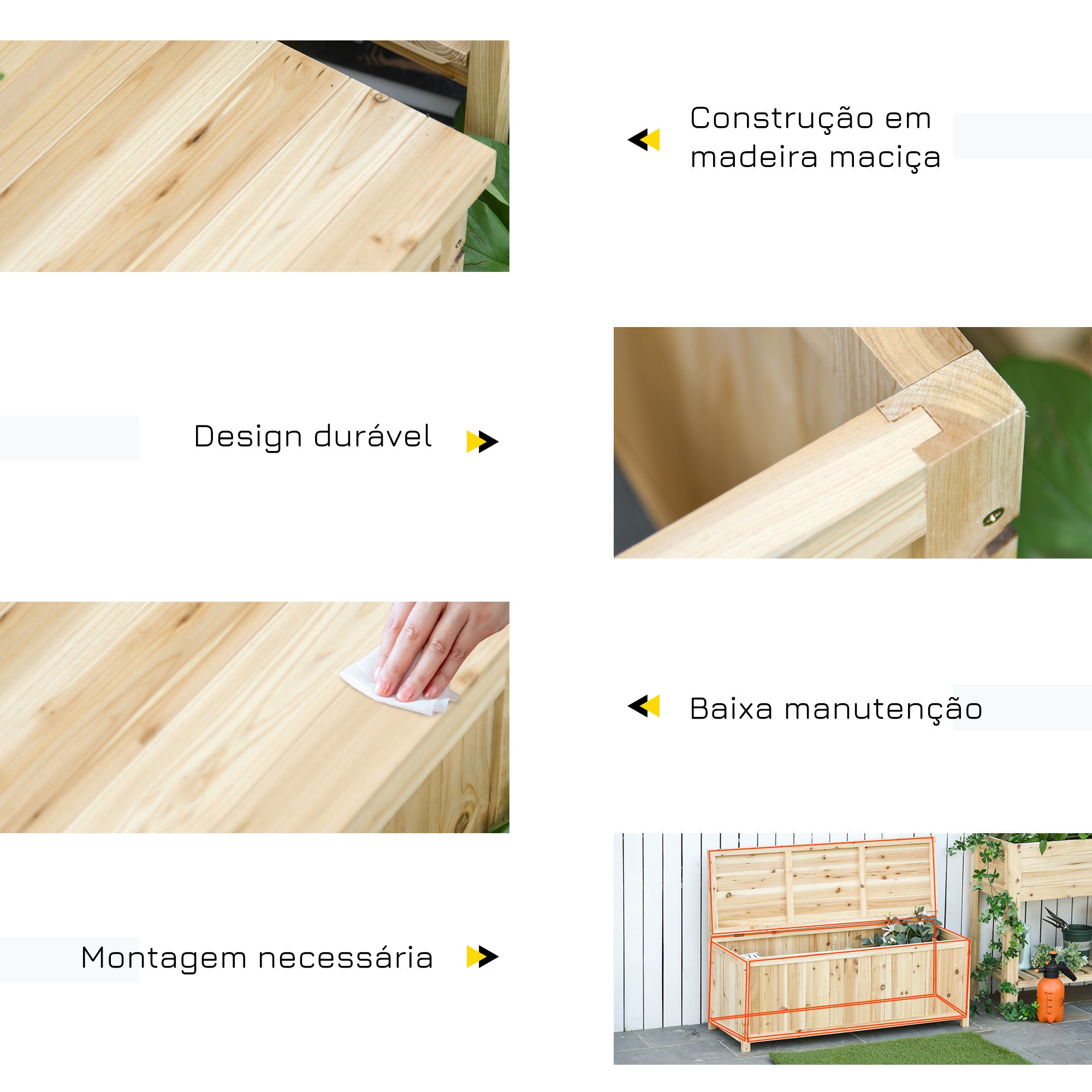 Banco de Jardim de Madeira com Baú de Armazenamento 115x45x75 cm - Cor de Madeira Natural