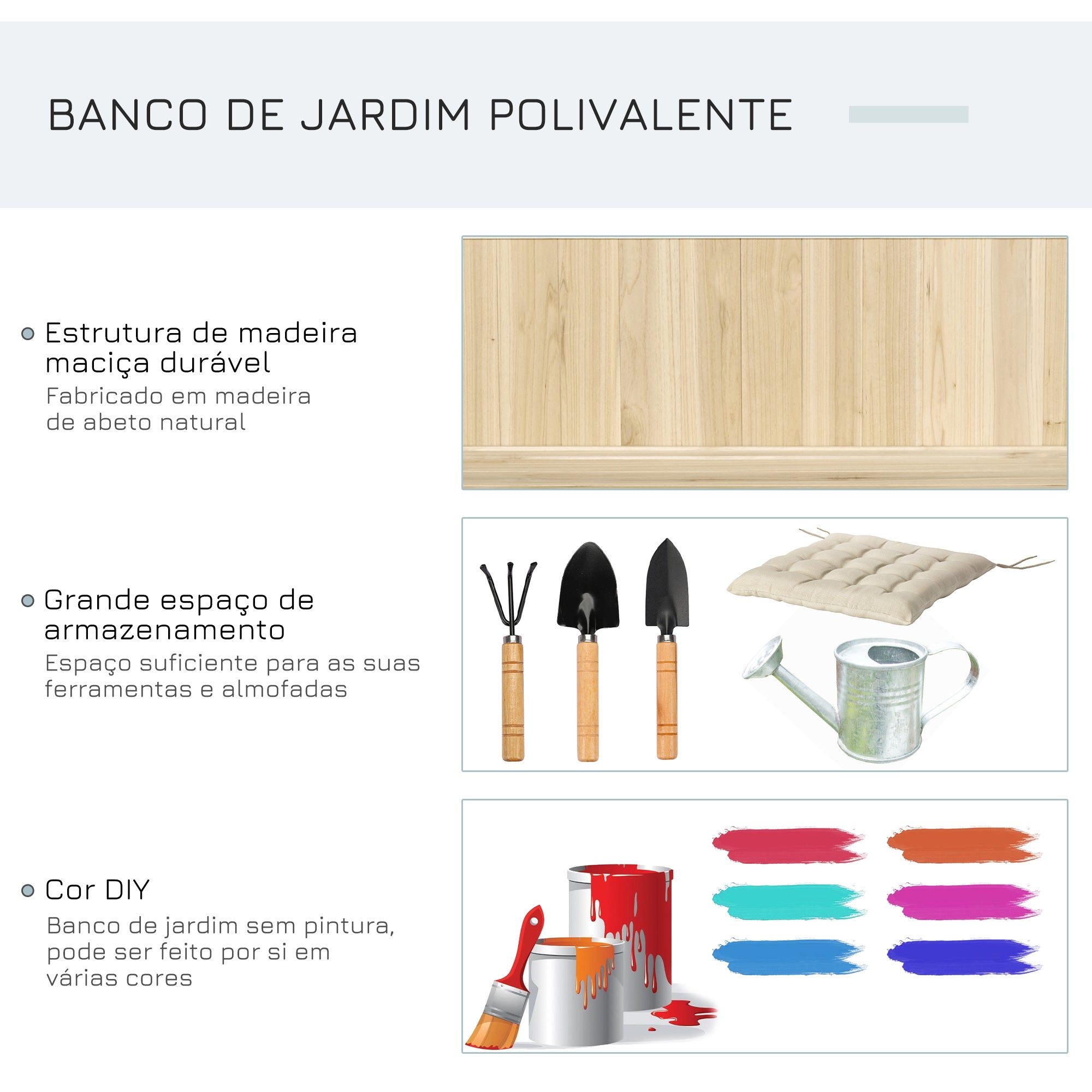 Banco de Jardim de Madeira com Baú de Armazenamento 115x45x75 cm - Cor de Madeira Natural