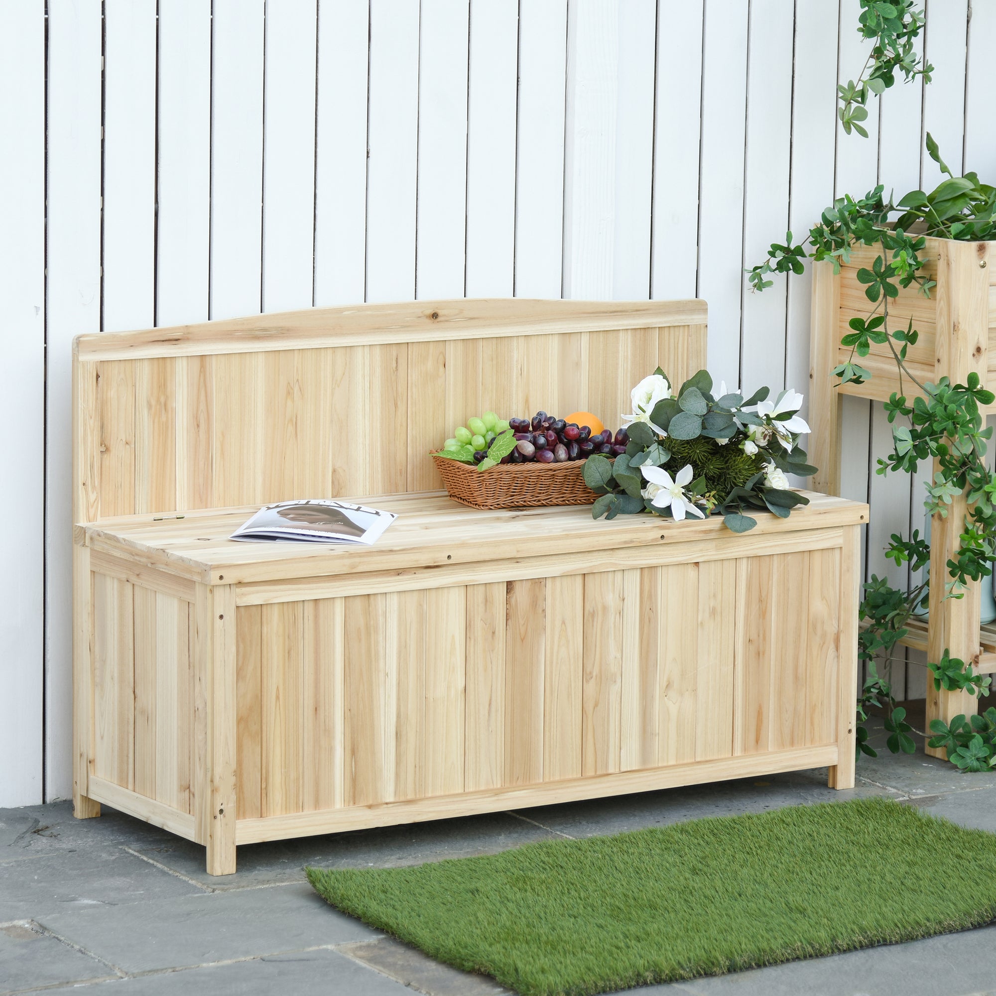 Banco de Jardim de Madeira com Baú de Armazenamento 115x45x75 cm - Cor de Madeira Natural