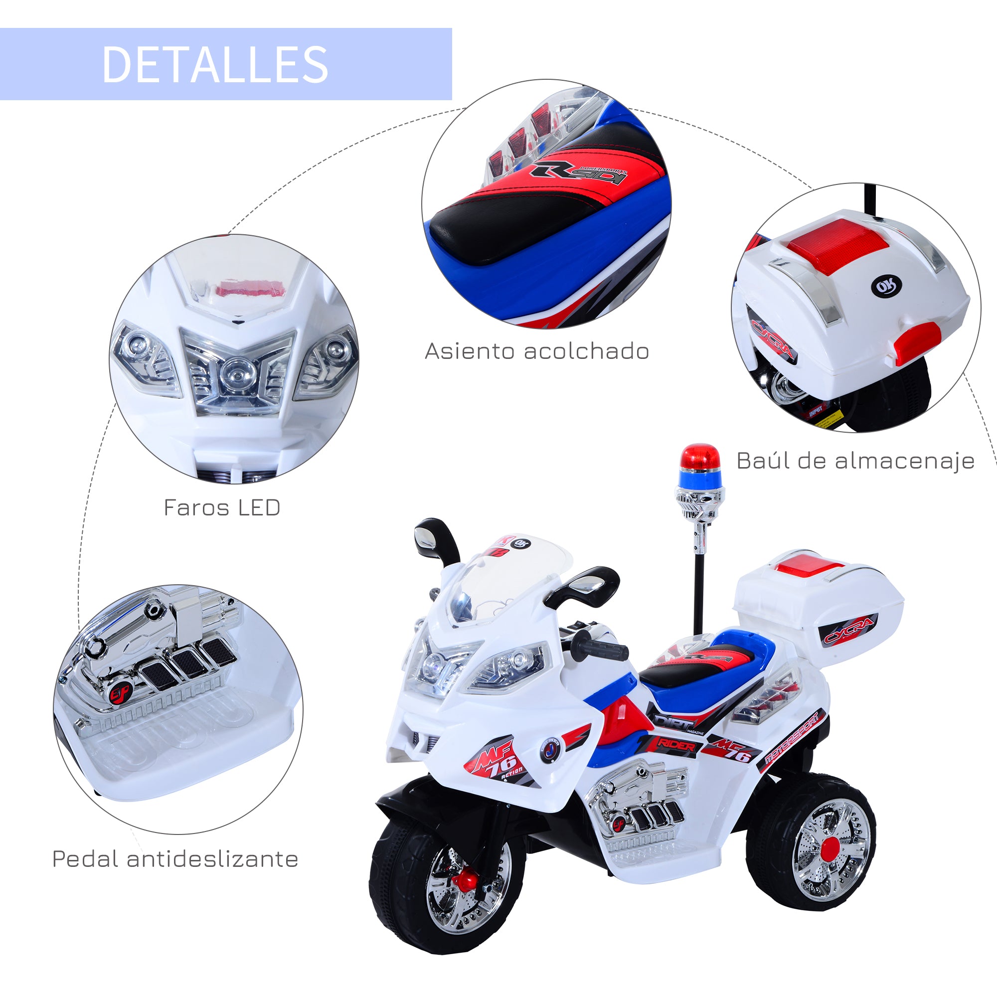 Triciclo Elétrico Infantil com Caixa de Armazenamento - 112x51x72,5 cm - Blanco