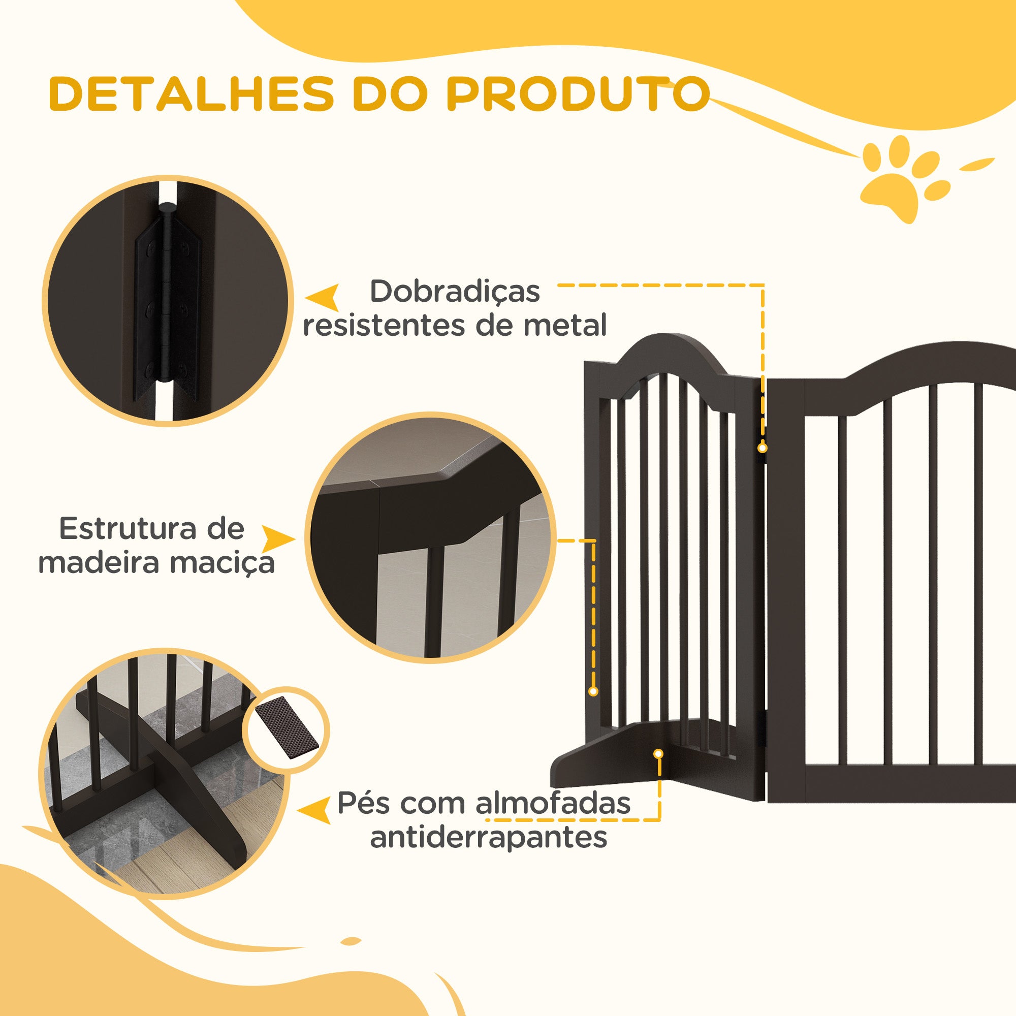 Barreira de Segurança Dobrável para Cães Pequenos - 154,5x29,5x61 cm - Marrom Escuro