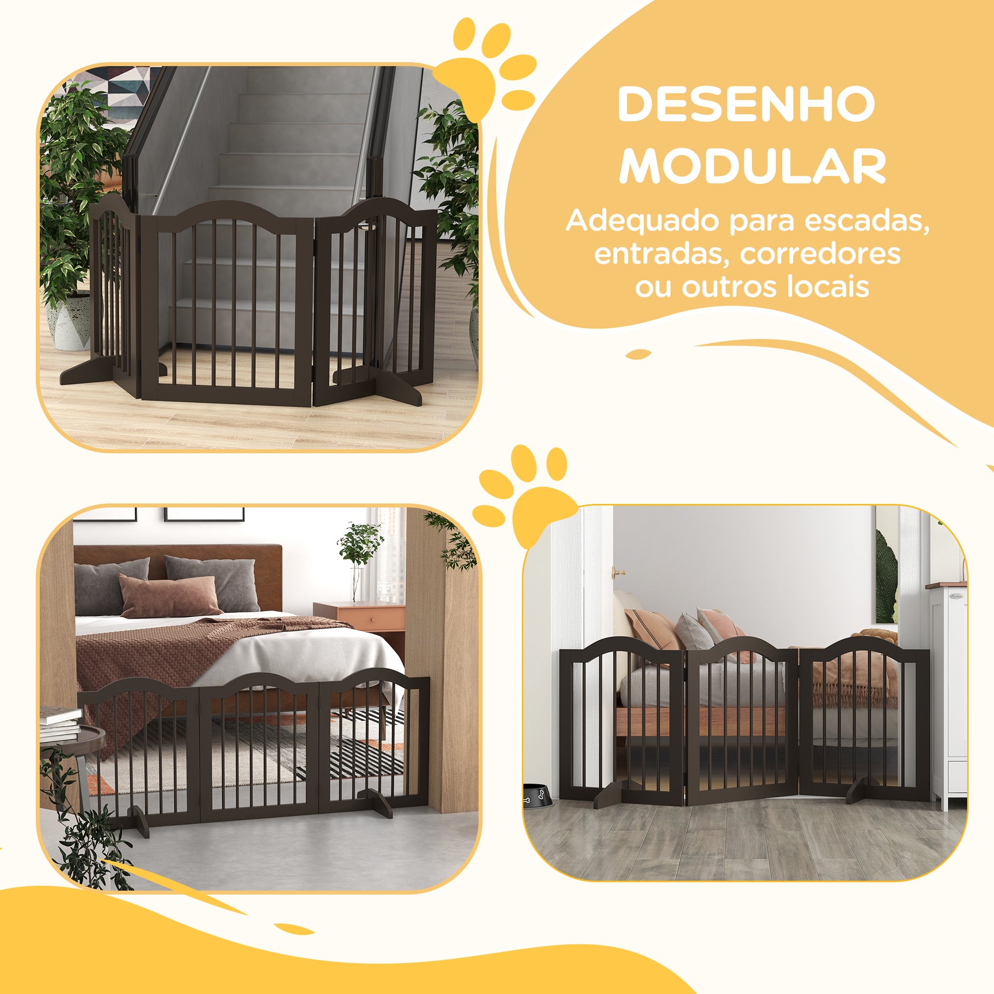Barreira de Segurança Dobrável para Cães Pequenos - 154,5x29,5x61 cm - Marrom Escuro