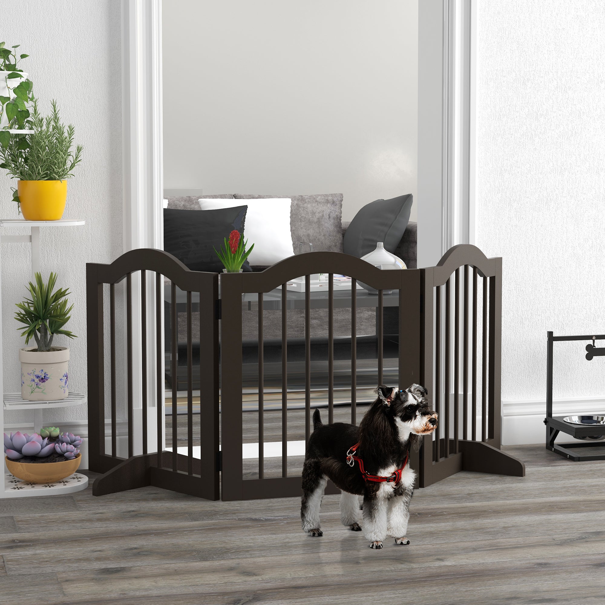 Barreira de Segurança Dobrável para Cães Pequenos - 154,5x29,5x61 cm - Marrom Escuro