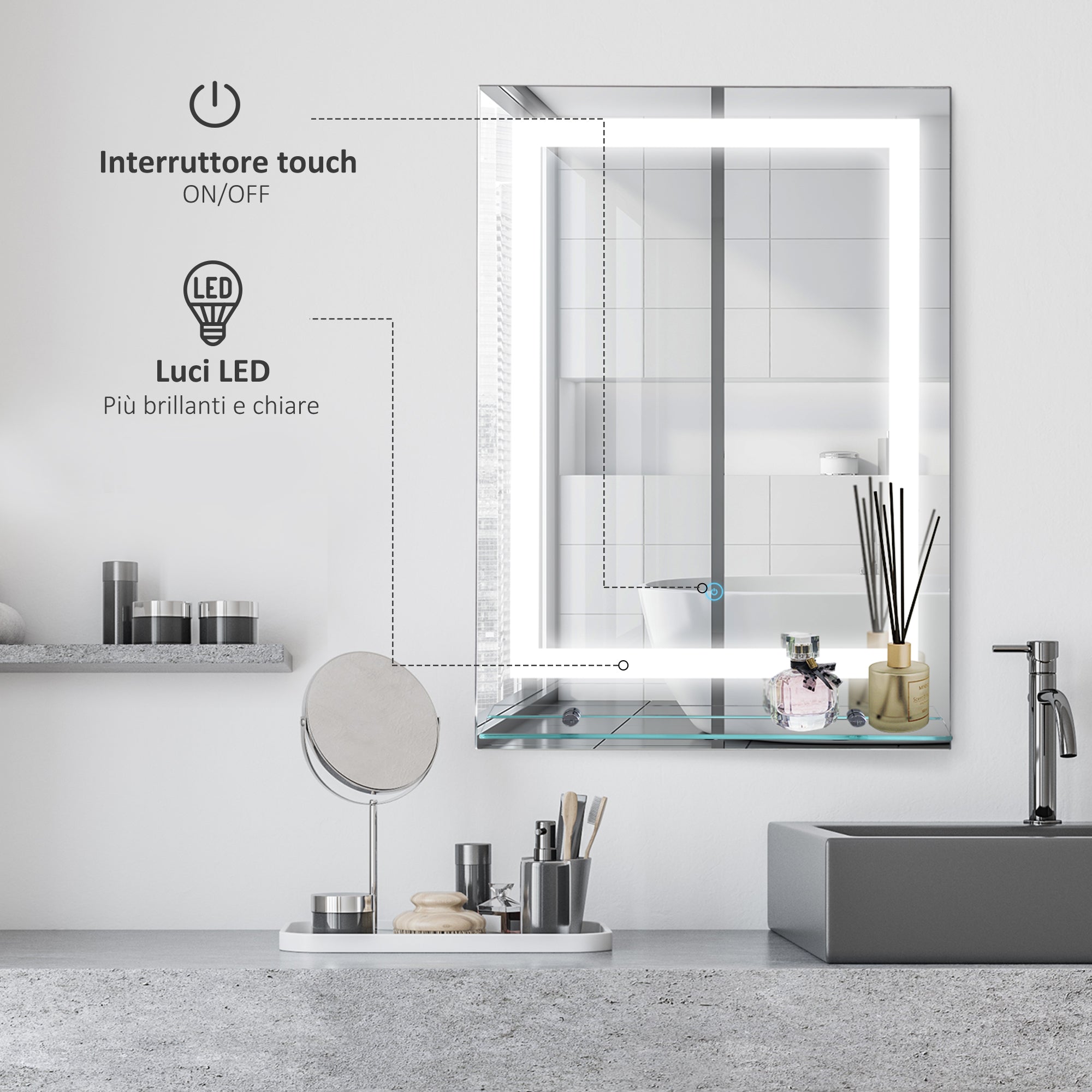 Espelho de Casa de Banho com Luzes LED Prata 70x50 cm