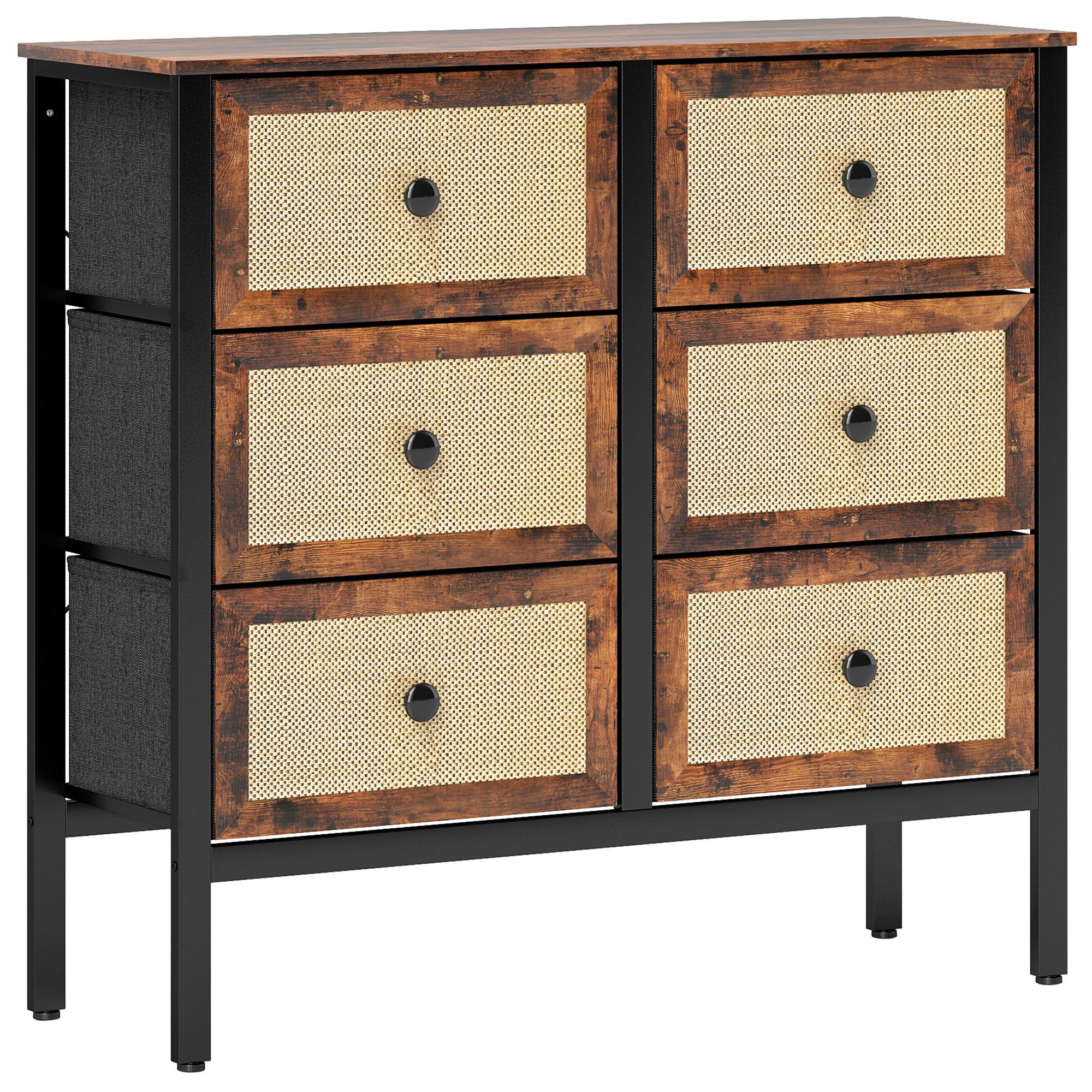 Cómoda de Tecido com 6 Gavetas Dobráveis 88x30x83 cm - Castanho Rústico