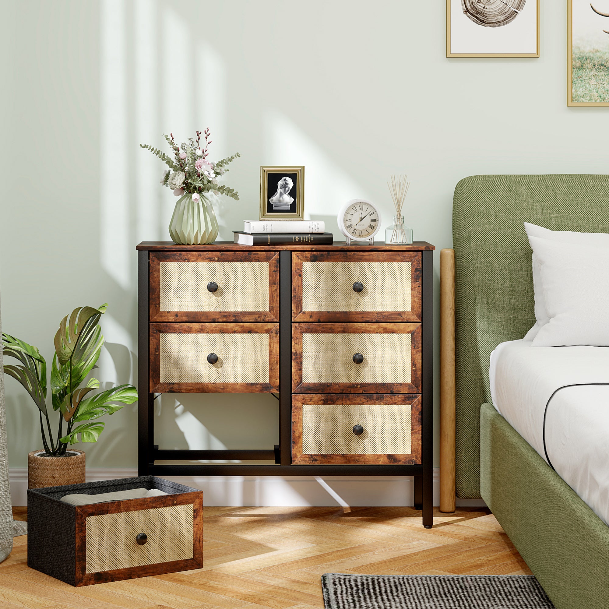 Cómoda de Tecido com 6 Gavetas Dobráveis 88x30x83 cm - Castanho Rústico