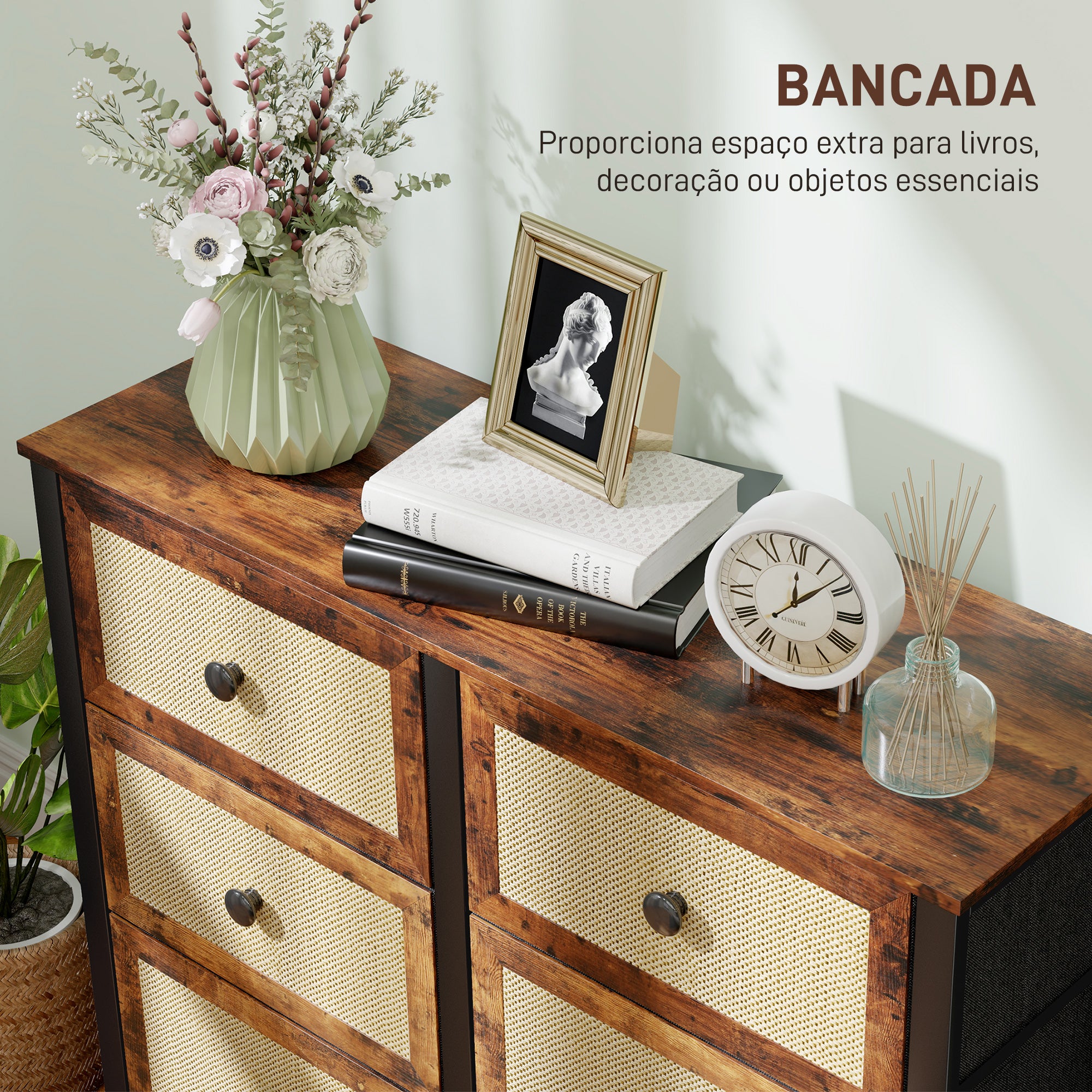 Cómoda de Tecido com 6 Gavetas Dobráveis 88x30x83 cm - Castanho Rústico