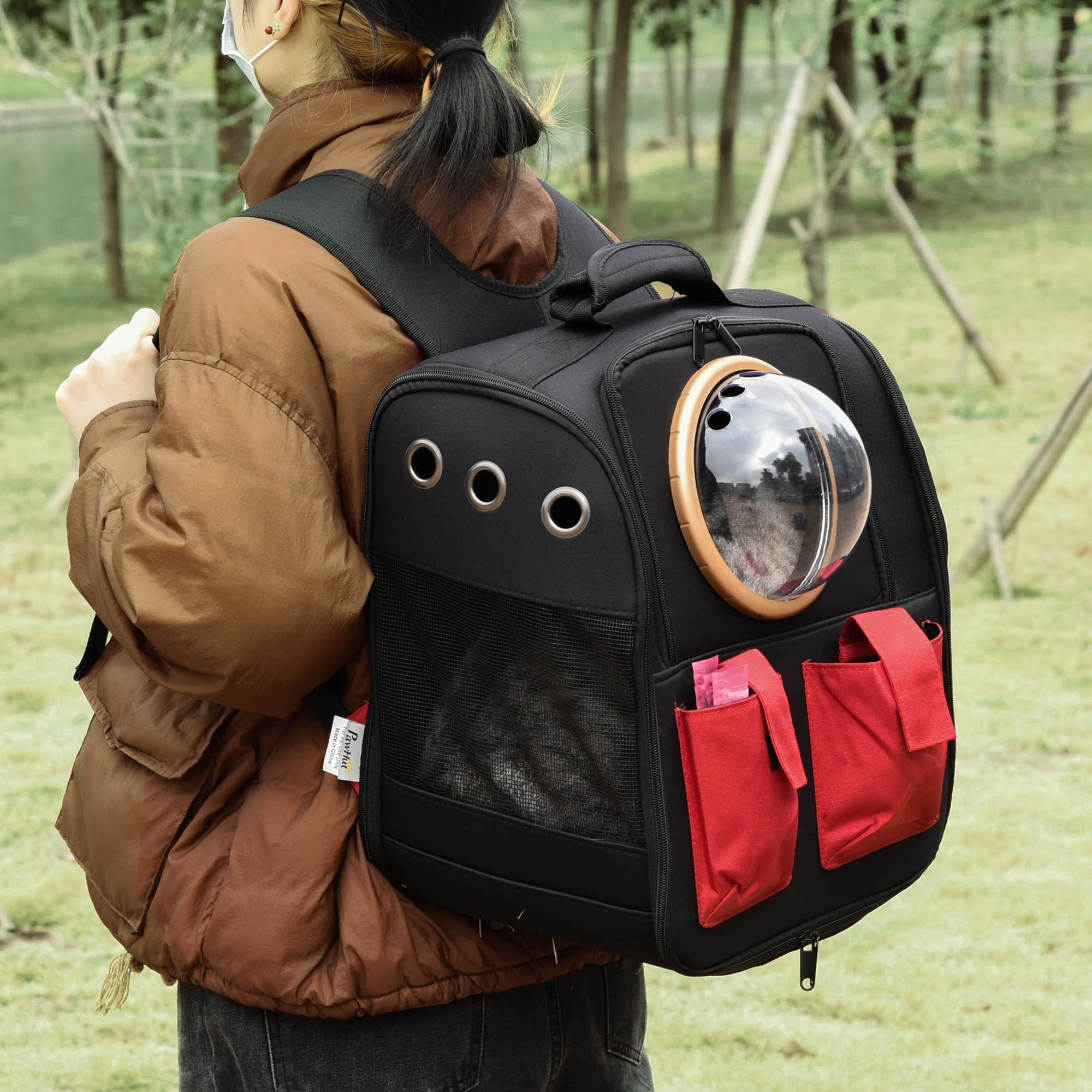Mochila de Transporte para Animais de Estimação 38x24x38 cm Vermelho e Preto
