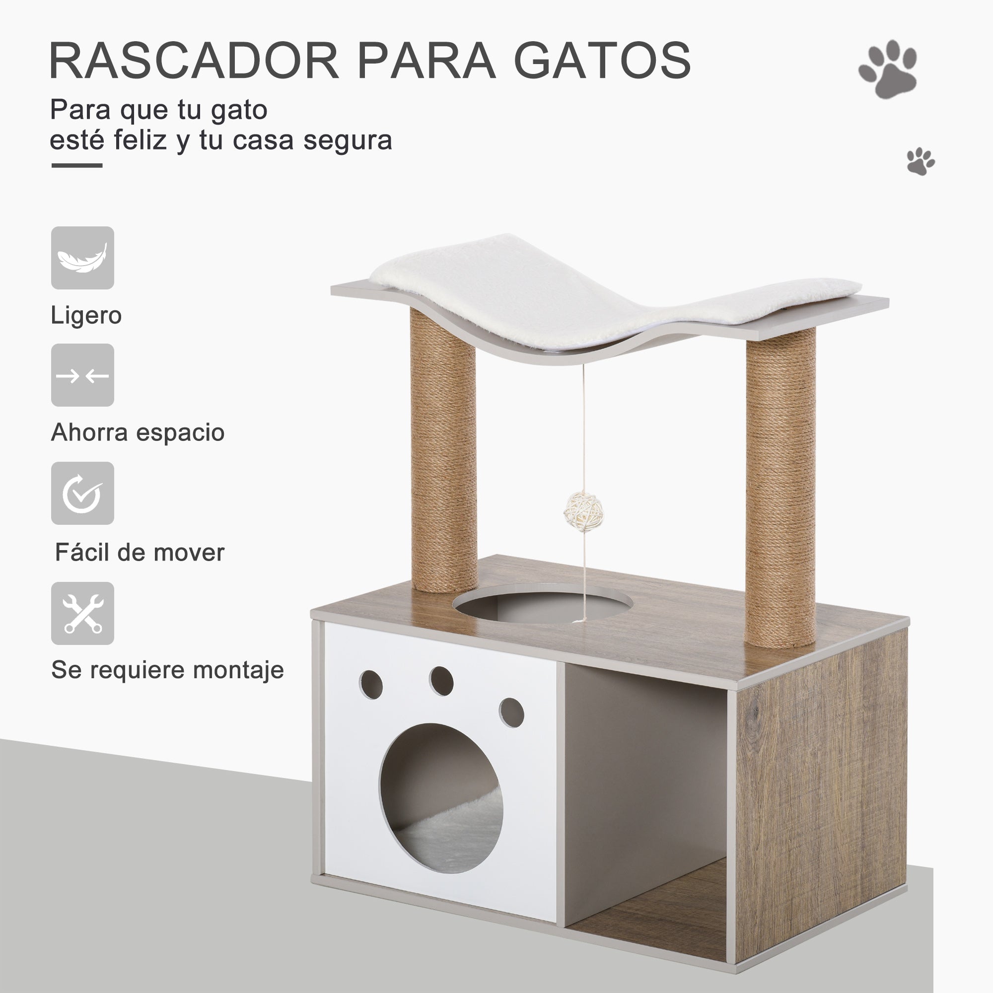 Arranhador para Gatos 60x37x74 cm Branco