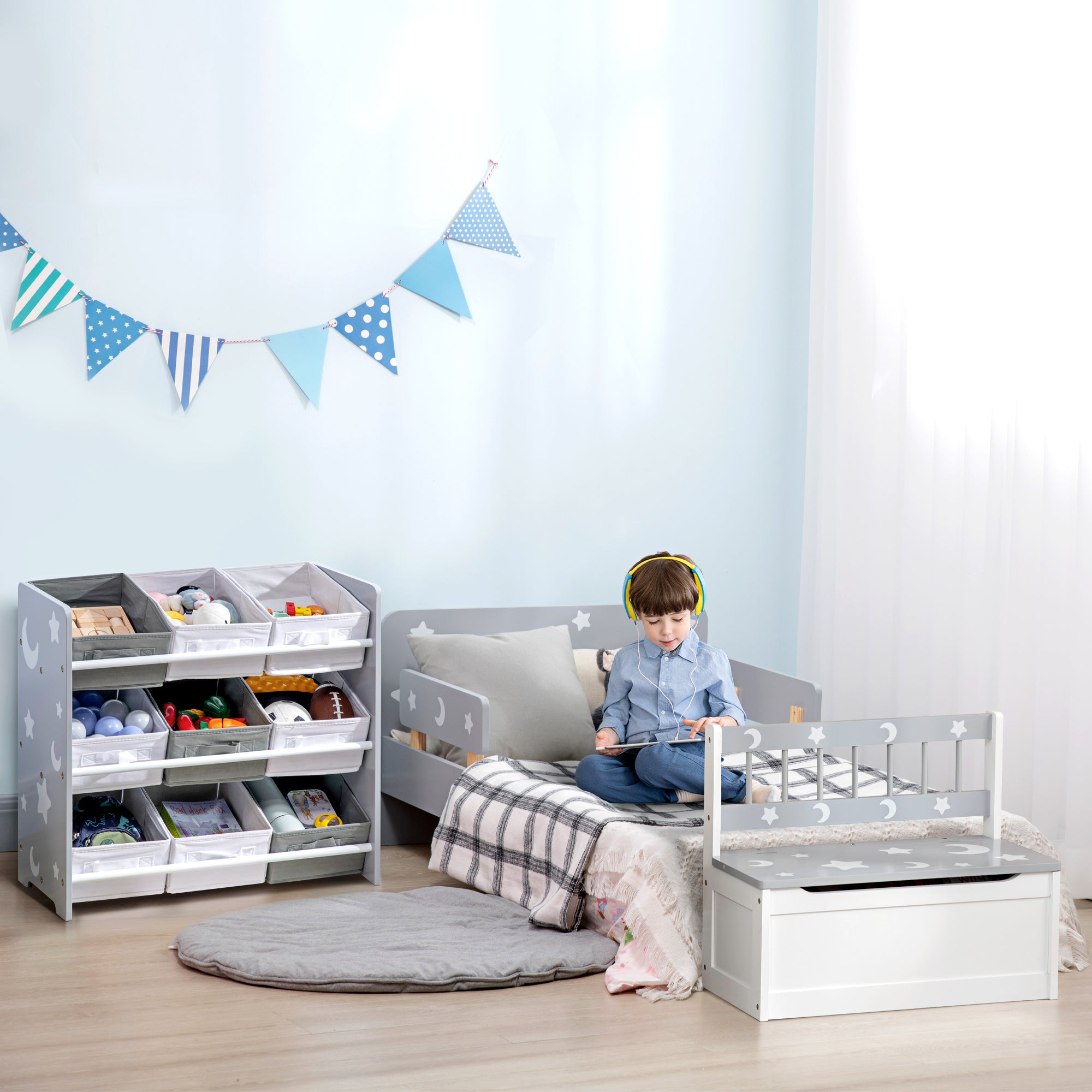 Estante para Brinquedos Cinzenta 63x30x60 cm com 9 Caixas de Tecido não Tecido