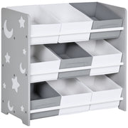 Estante para Brinquedos Cinzenta 63x30x60 cm com 9 Caixas de Tecido não Tecido