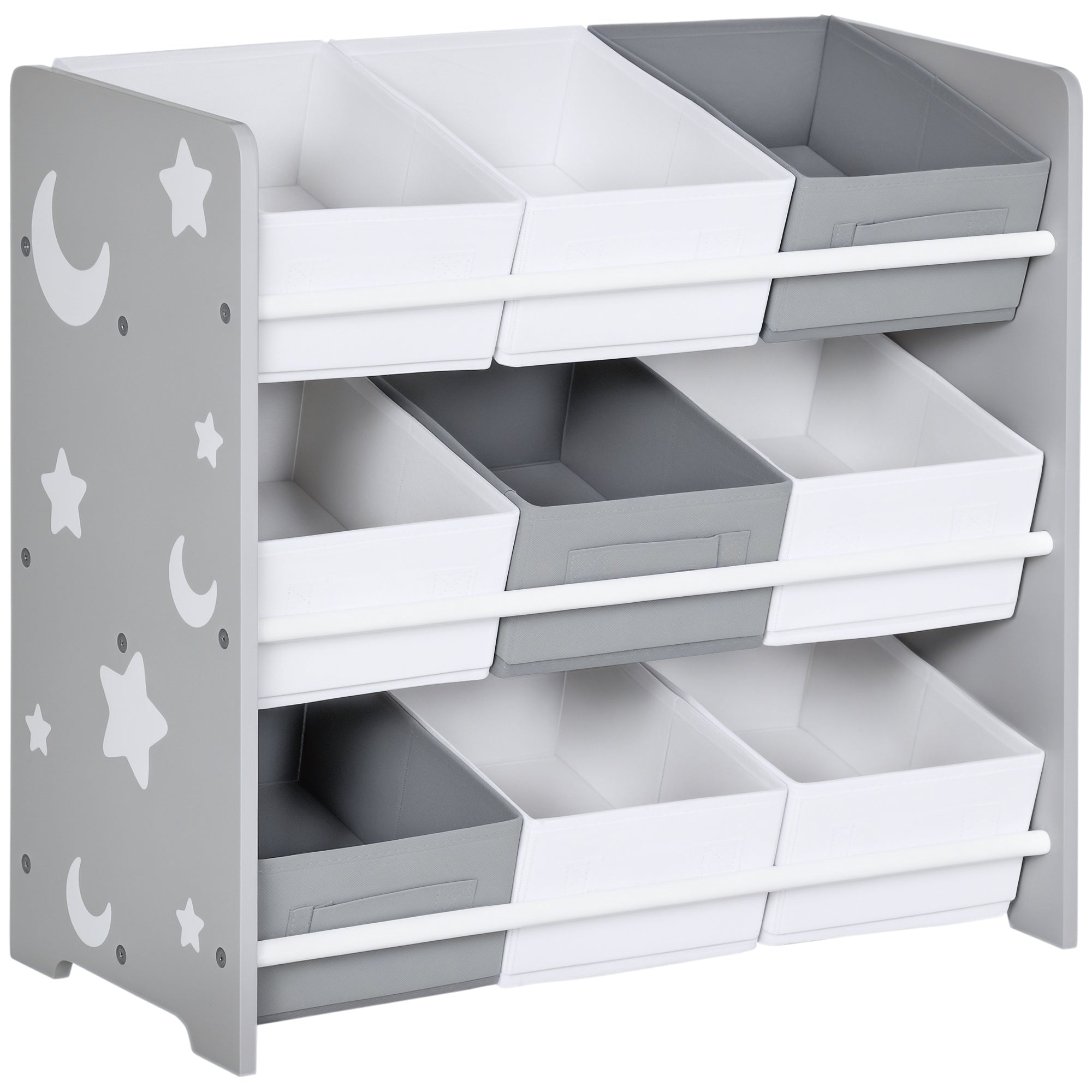 Estante para Brinquedos Cinzenta 63x30x60 cm com 9 Caixas de Tecido não Tecido