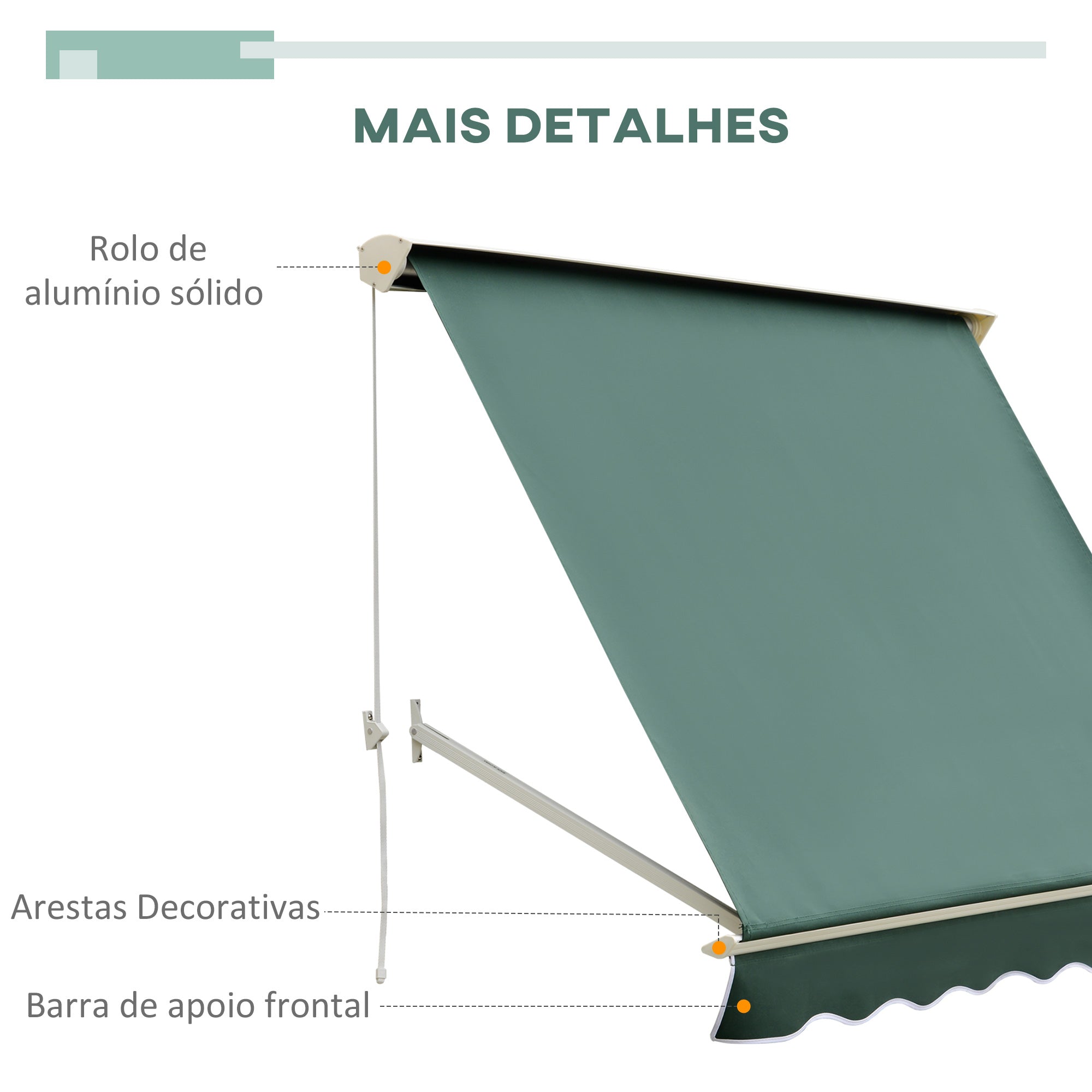 Toldo Manual de Alumínio Retrátil Verde 180x70 cm