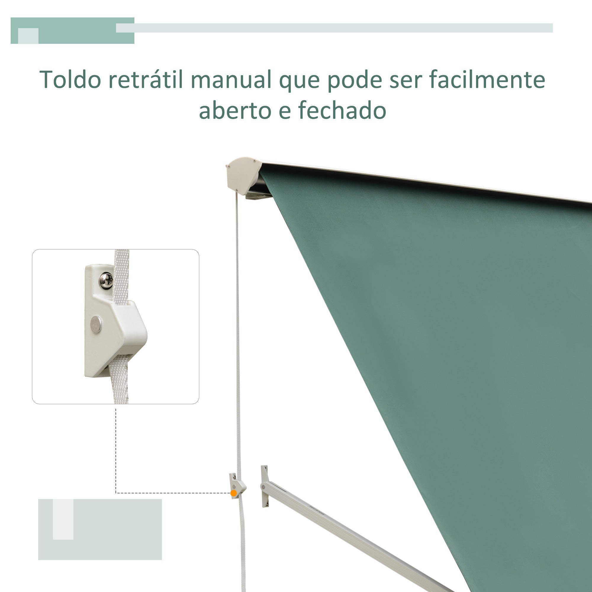 Toldo Manual de Alumínio Retrátil Verde 180x70 cm