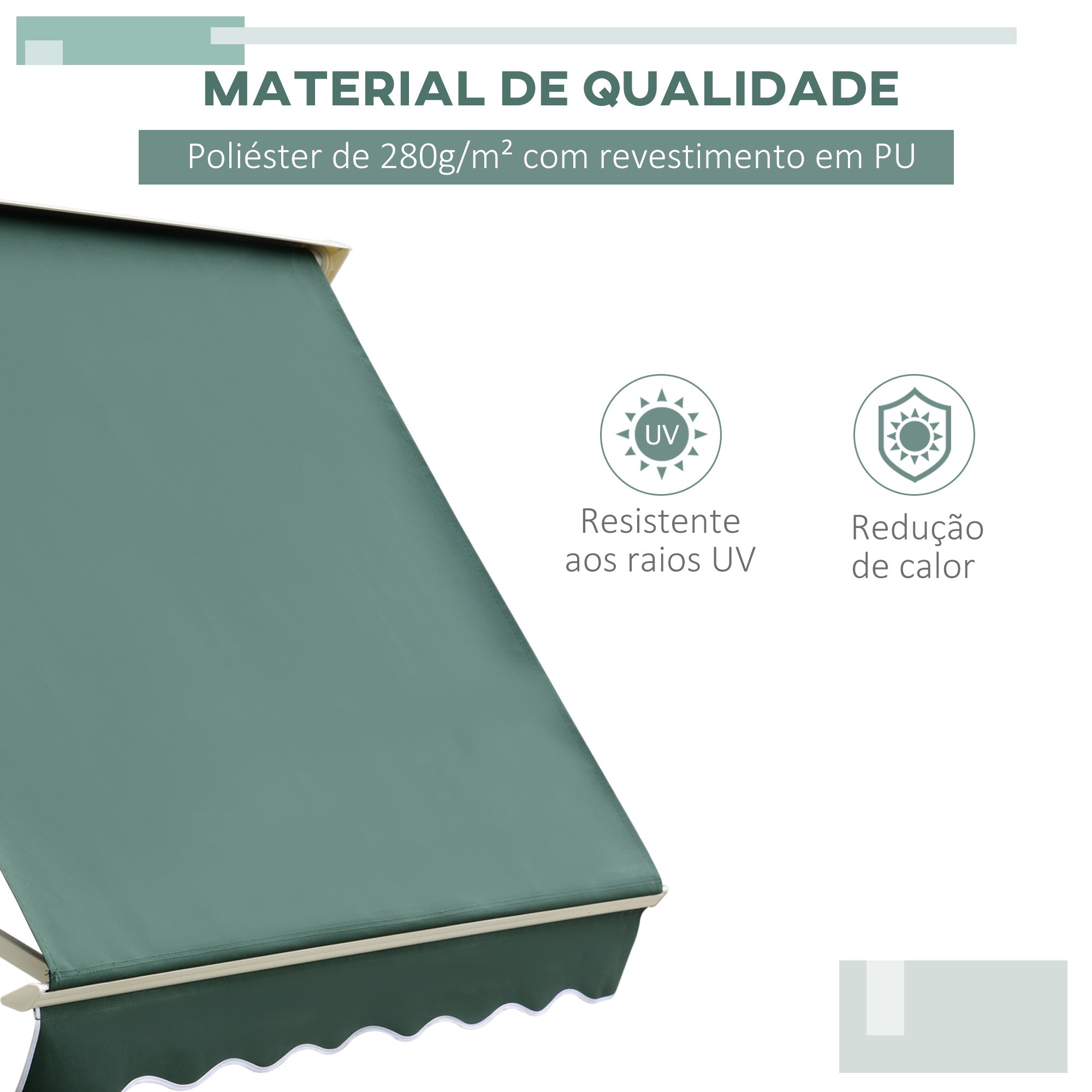 Toldo Manual de Alumínio Retrátil Verde 180x70 cm