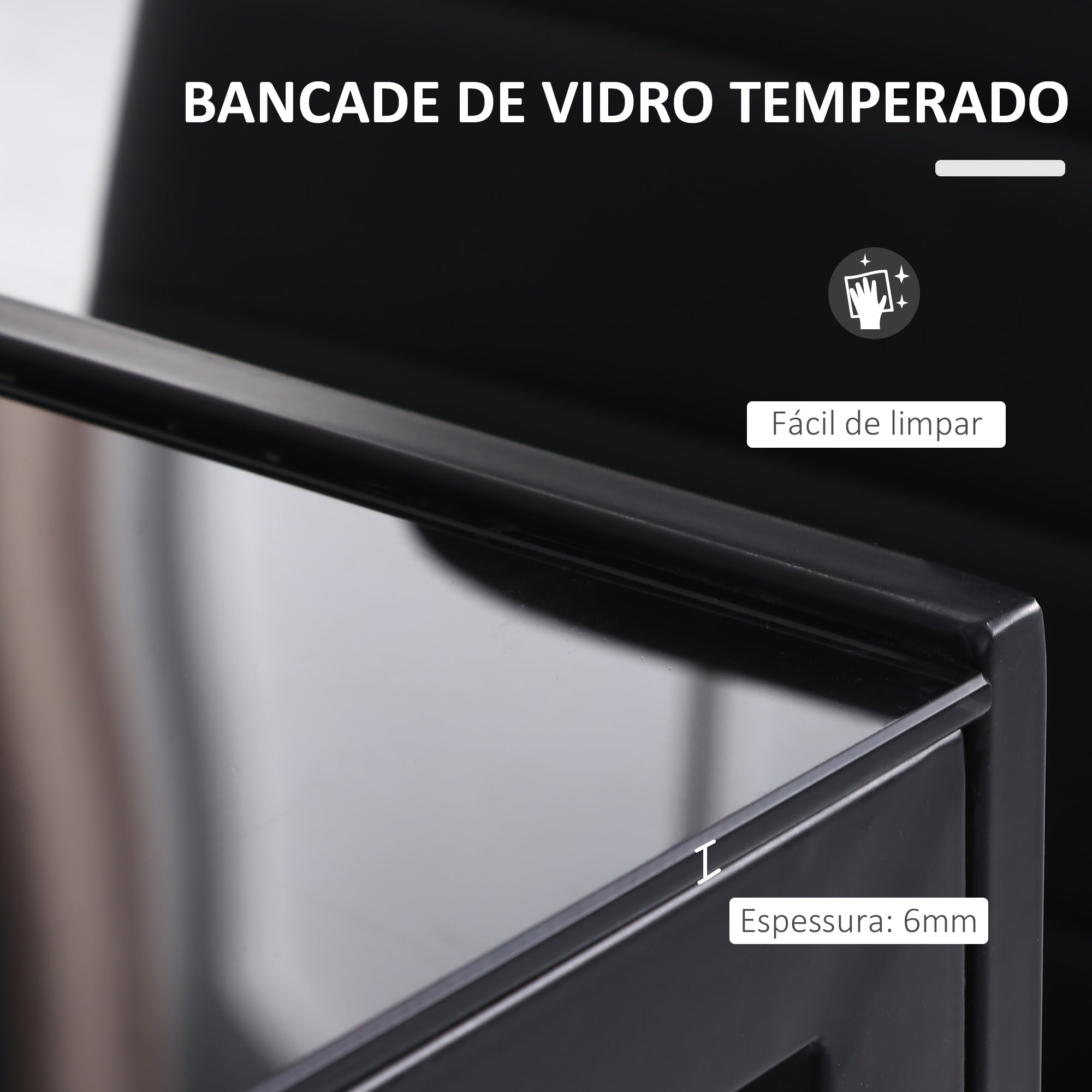 Mesa de Jantar Retangular de Vidro Temperado 120x60x75 cm - Preto