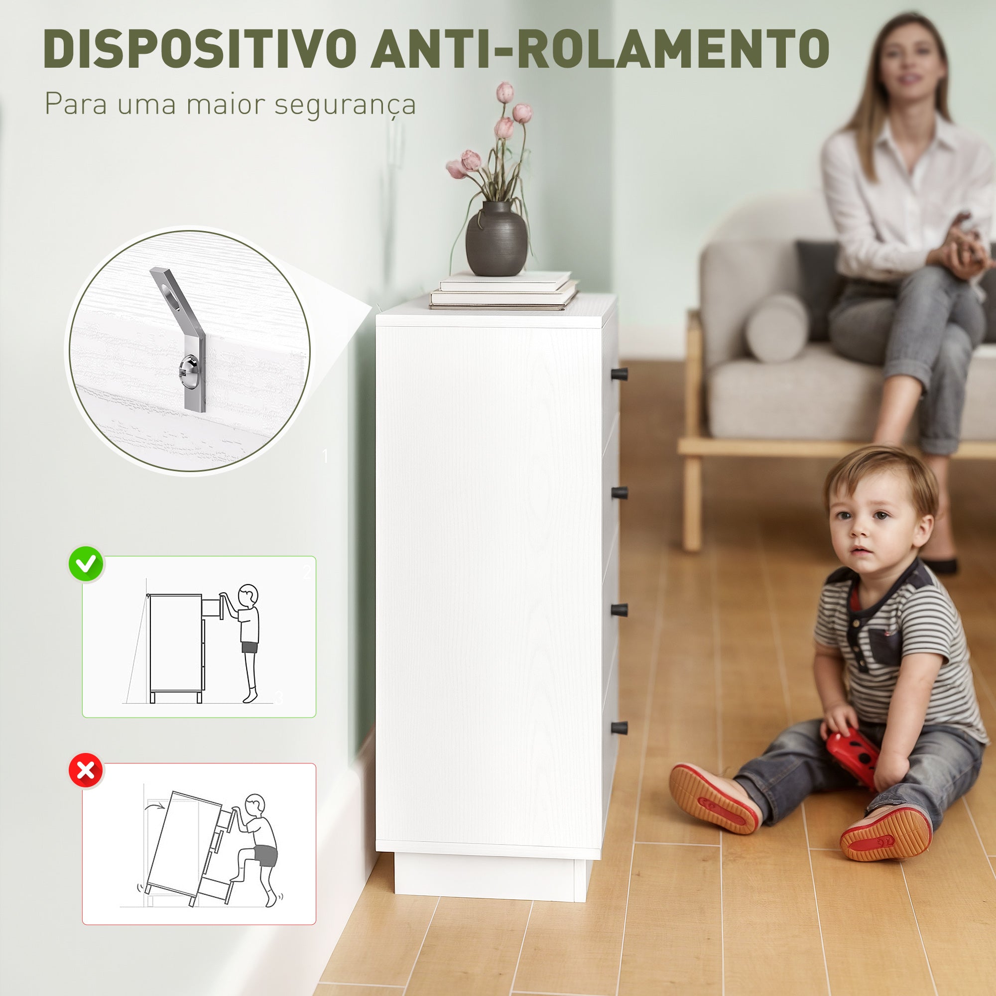 Cómoda Moderna de 4 Gavetas Branca 47x29x75 cm