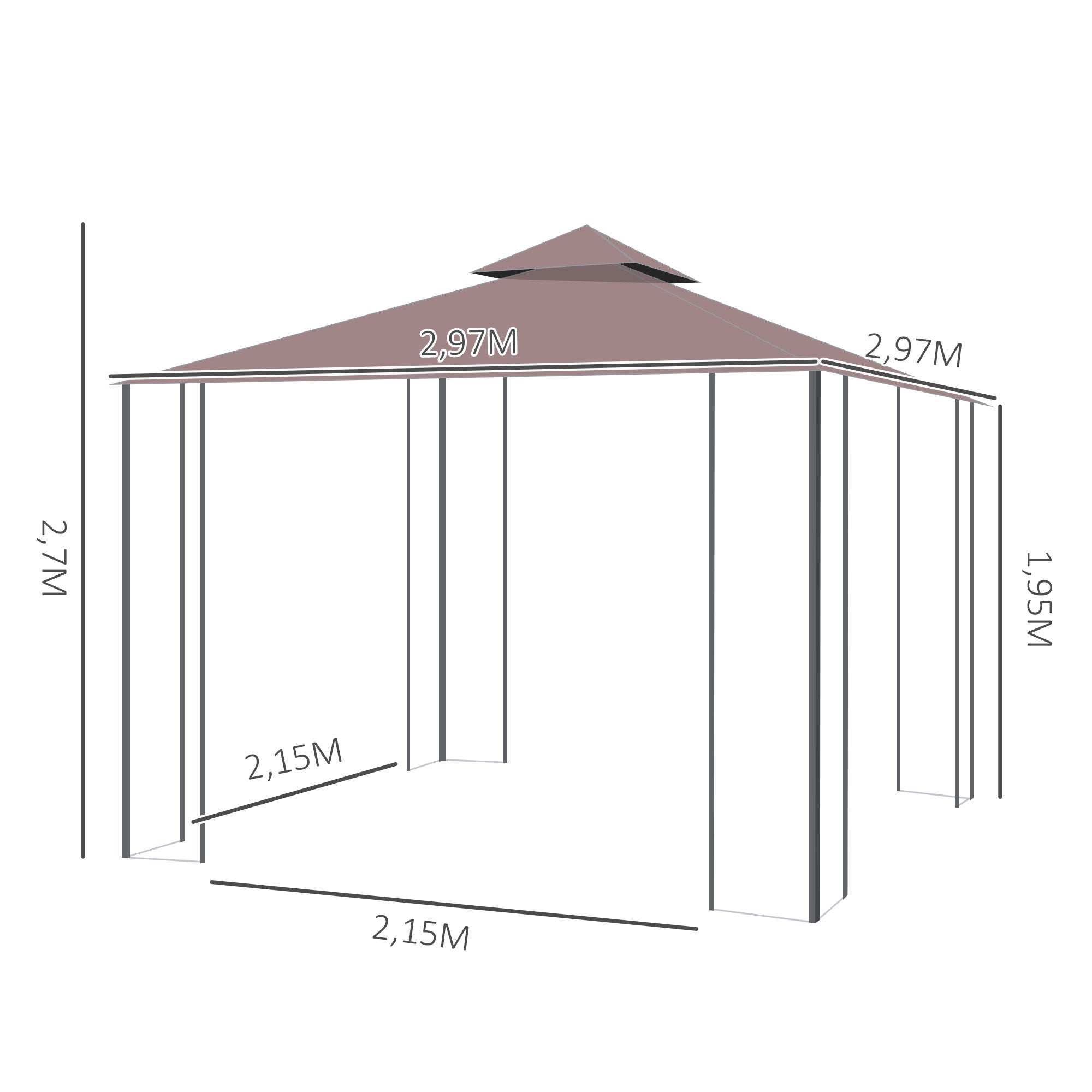 Pérgola de Jardim – 300x300x265 cm – Cor Marrom – Aço