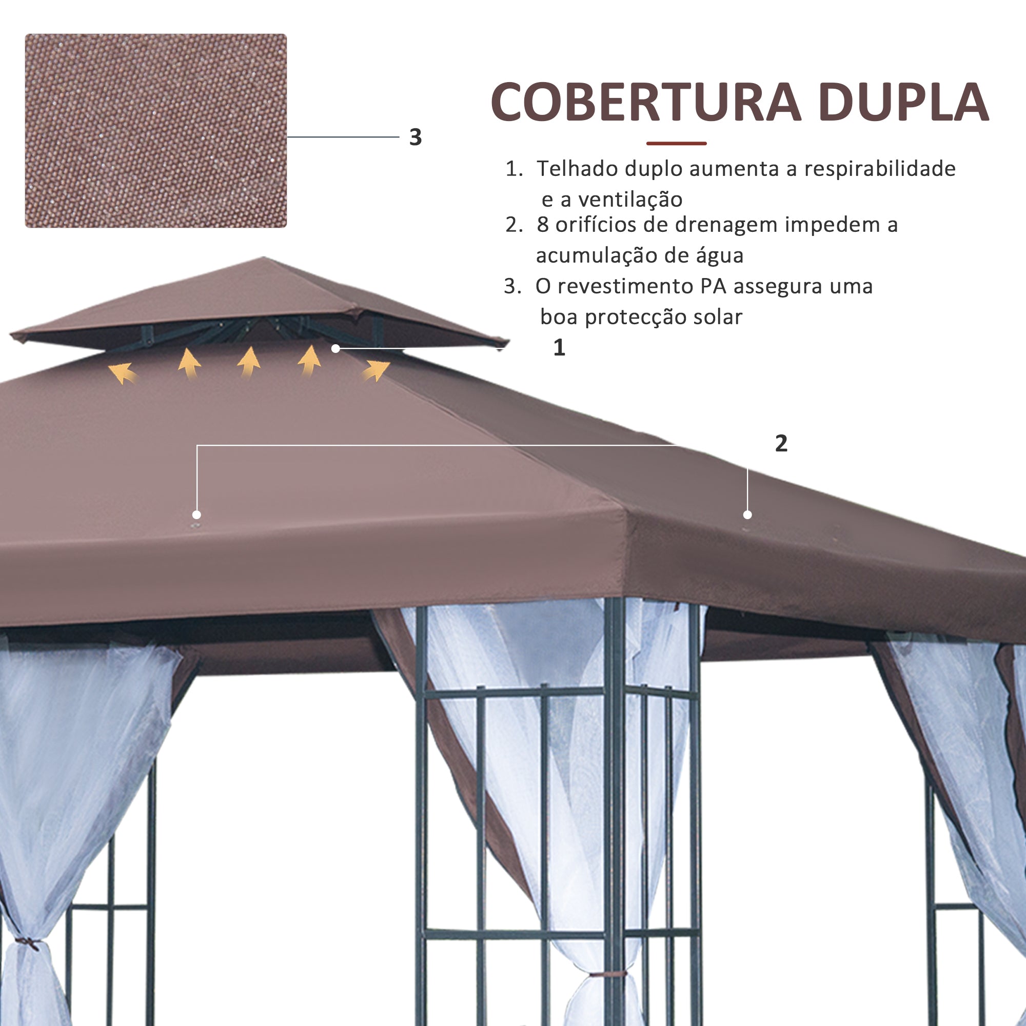 Pérgola de Jardim – 300x300x265 cm – Cor Marrom – Aço