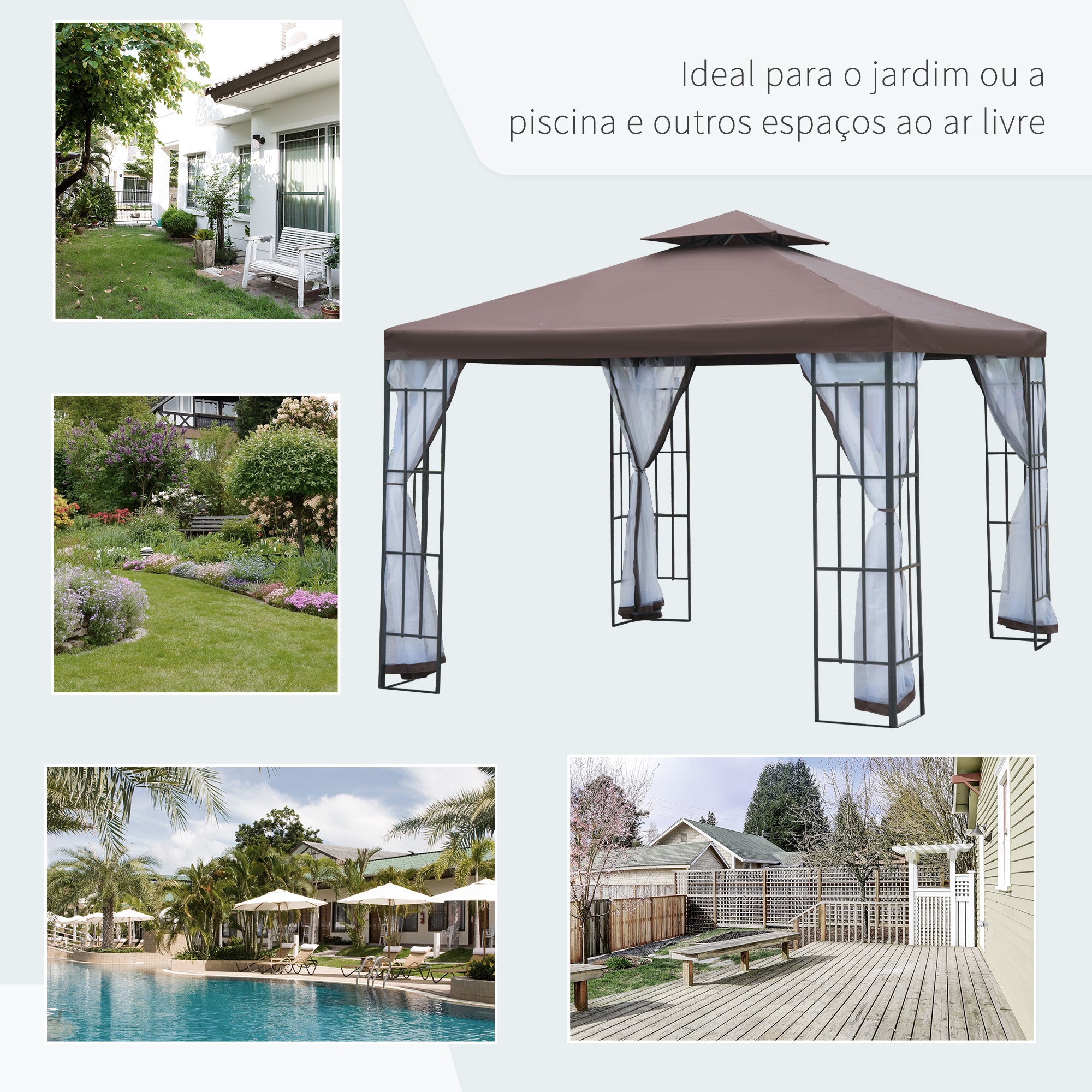 Pérgola de Jardim – 300x300x265 cm – Cor Marrom – Aço