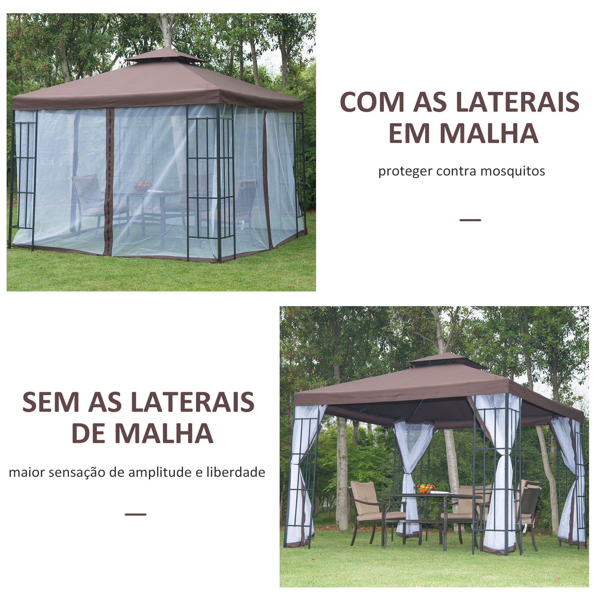 Pérgola de Jardim – 300x300x265 cm – Cor Marrom – Aço