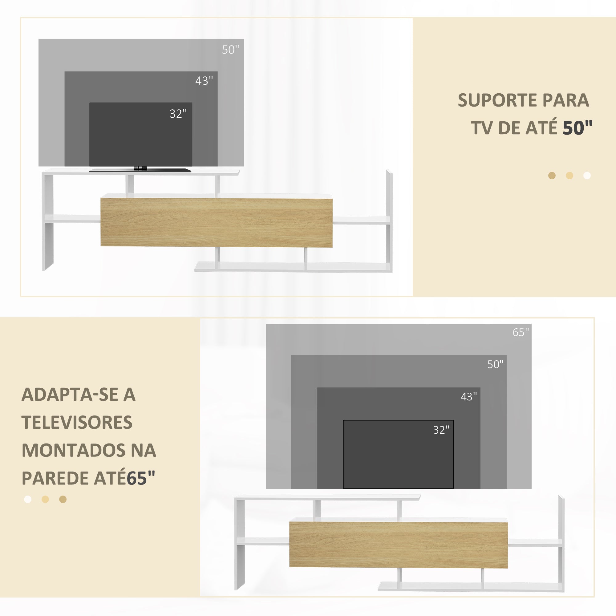 Móvel de TV Moderno 153,6x25x42cm Branco e Madeira