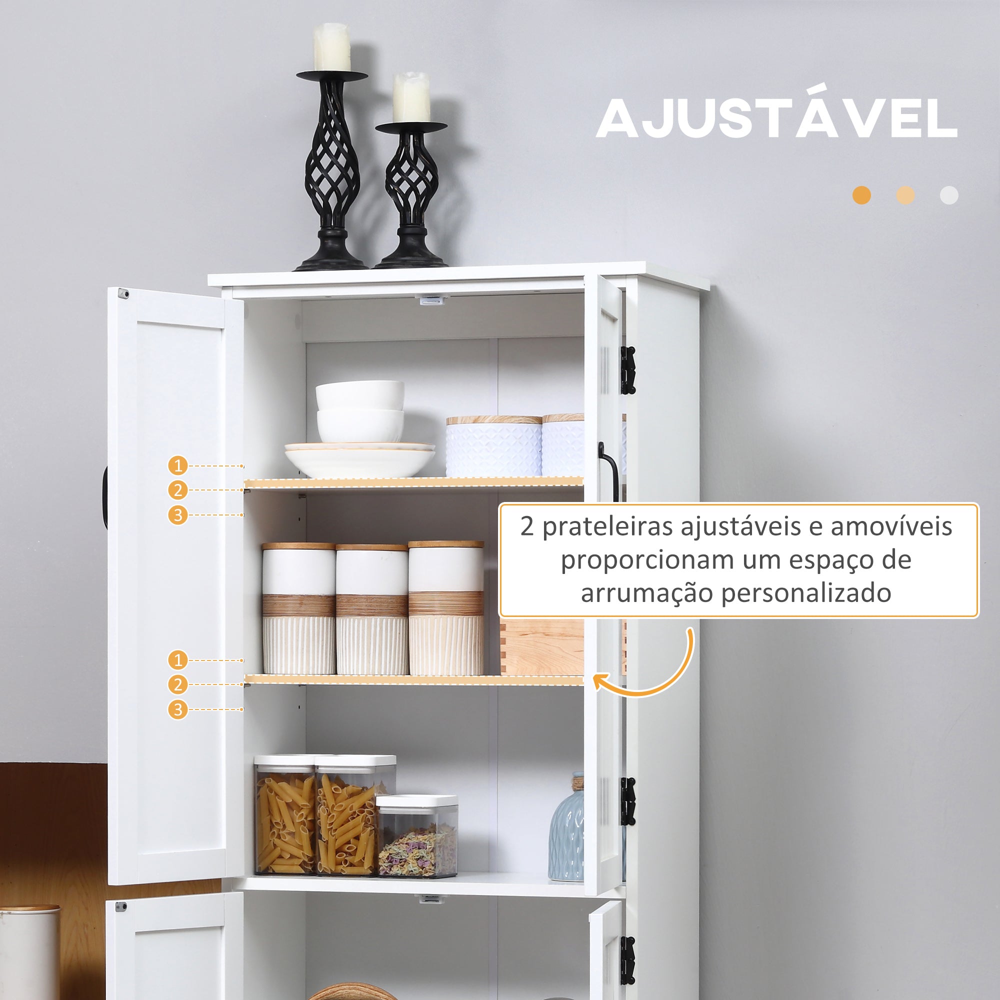 Armário de Cozinha Alto Branco 60x30x123 cm - Móvel Auxiliar com Prateleiras Ajustáveis
