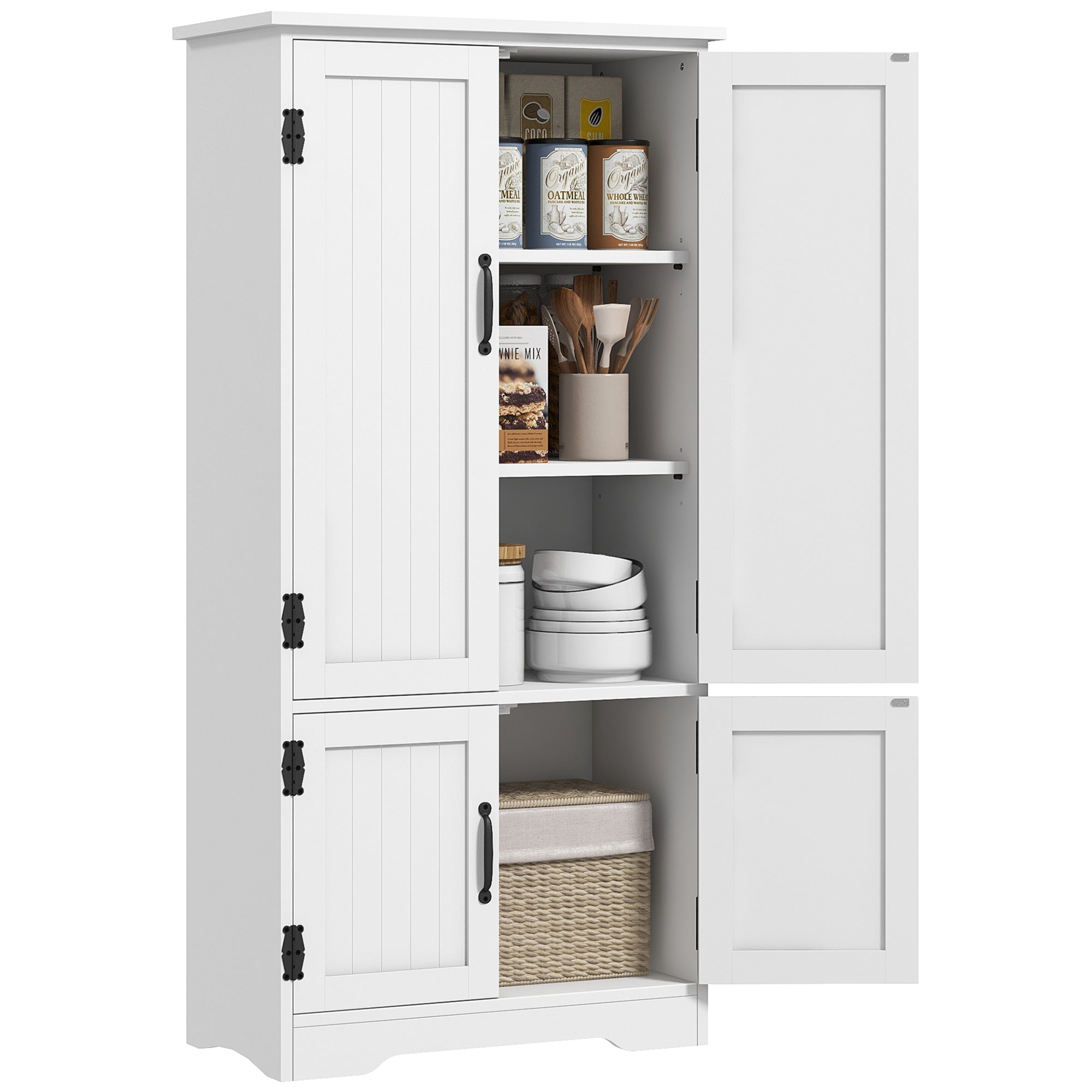 Armário de Cozinha Alto Branco 60x30x123 cm - Móvel Auxiliar com Prateleiras Ajustáveis