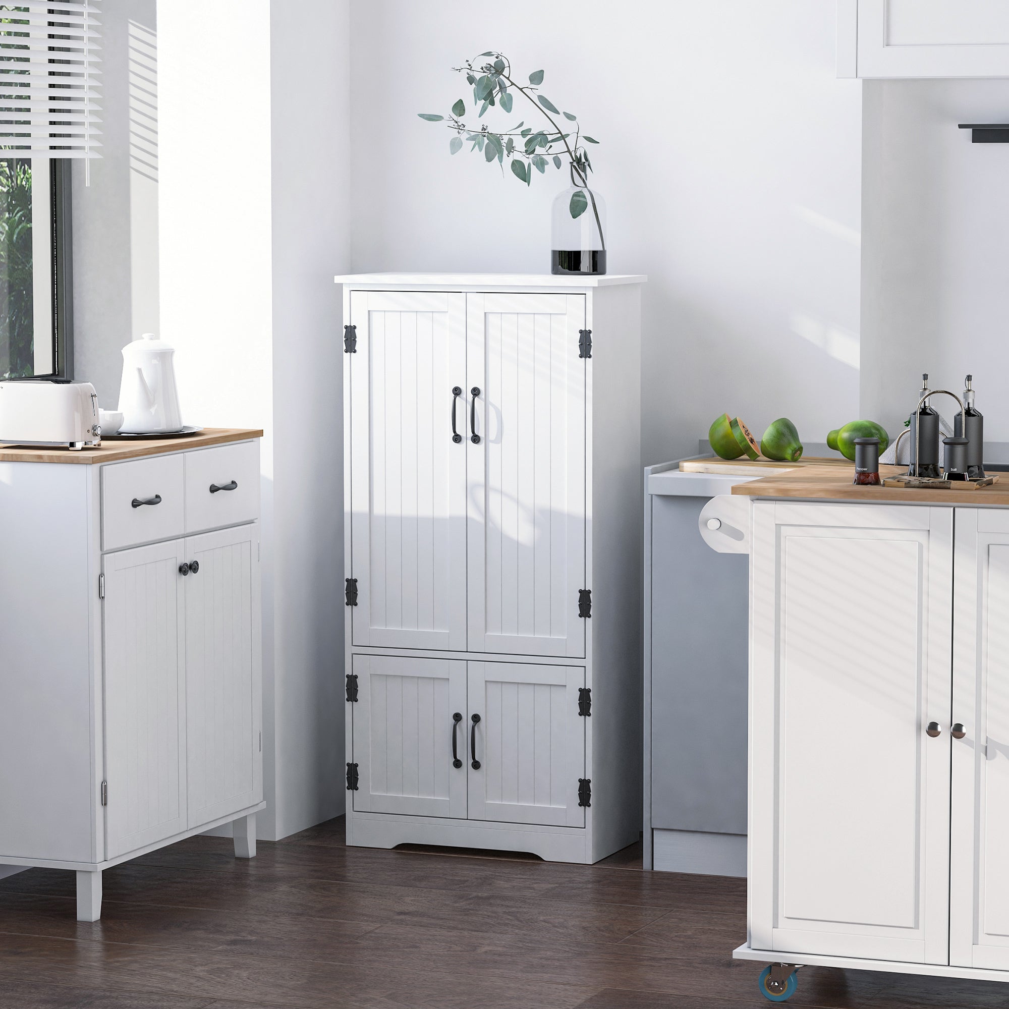 Armário de Cozinha Alto Branco 60x30x123 cm - Móvel Auxiliar com Prateleiras Ajustáveis