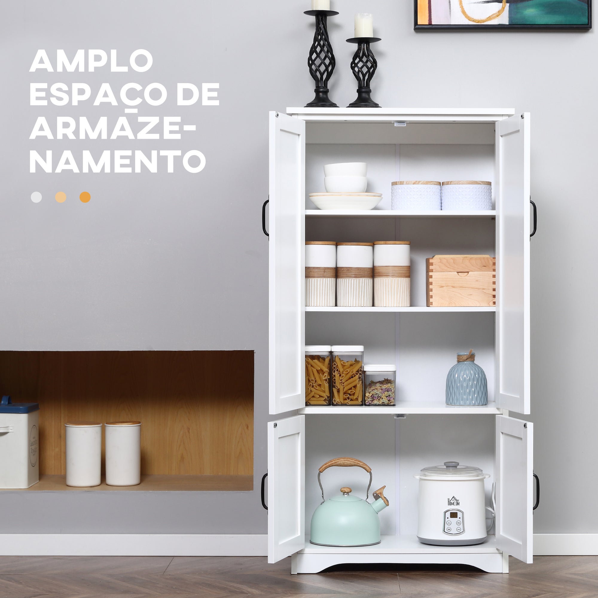 Armário de Cozinha Alto Branco 60x30x123 cm - Móvel Auxiliar com Prateleiras Ajustáveis