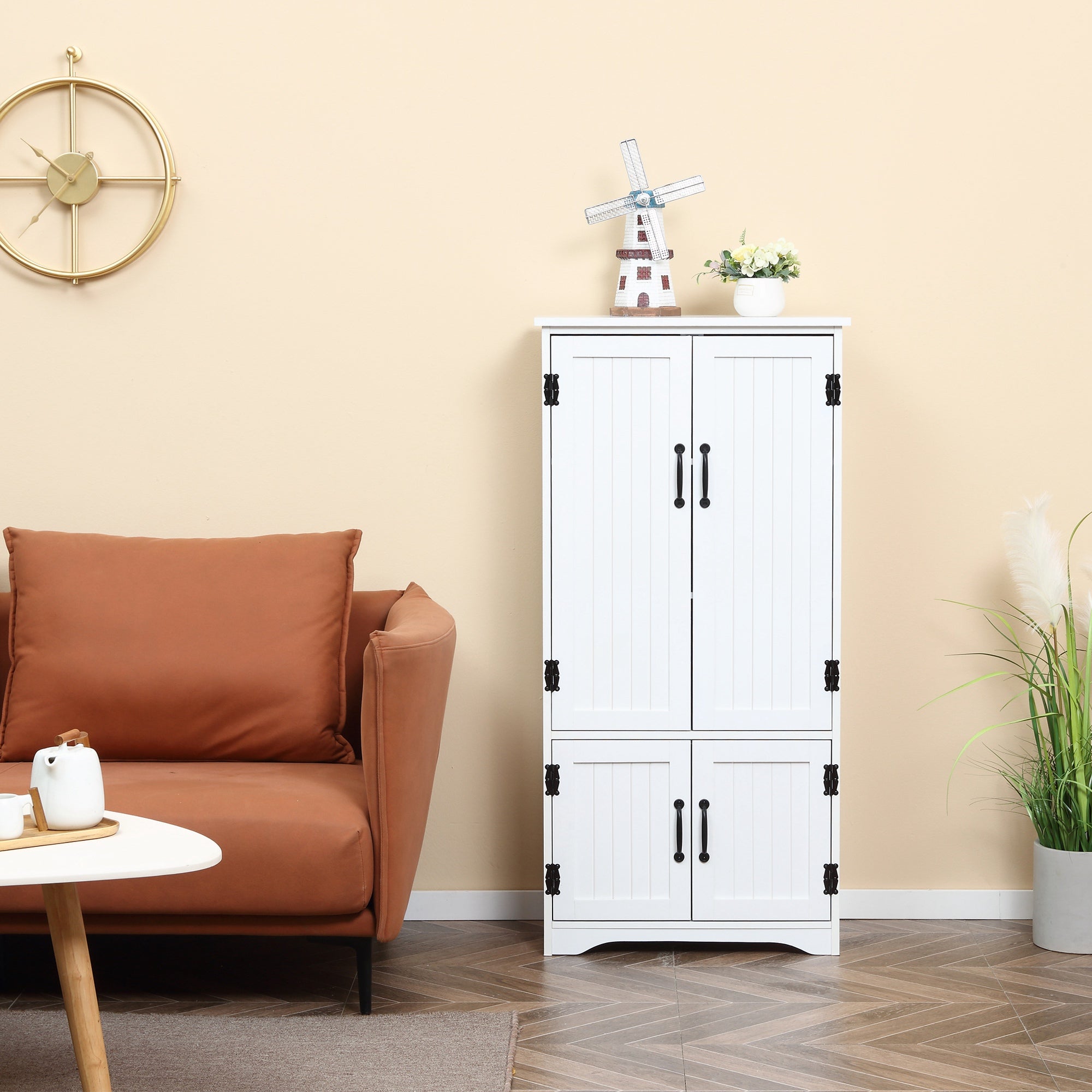 Armário de Cozinha Alto Branco 60x30x123 cm - Móvel Auxiliar com Prateleiras Ajustáveis