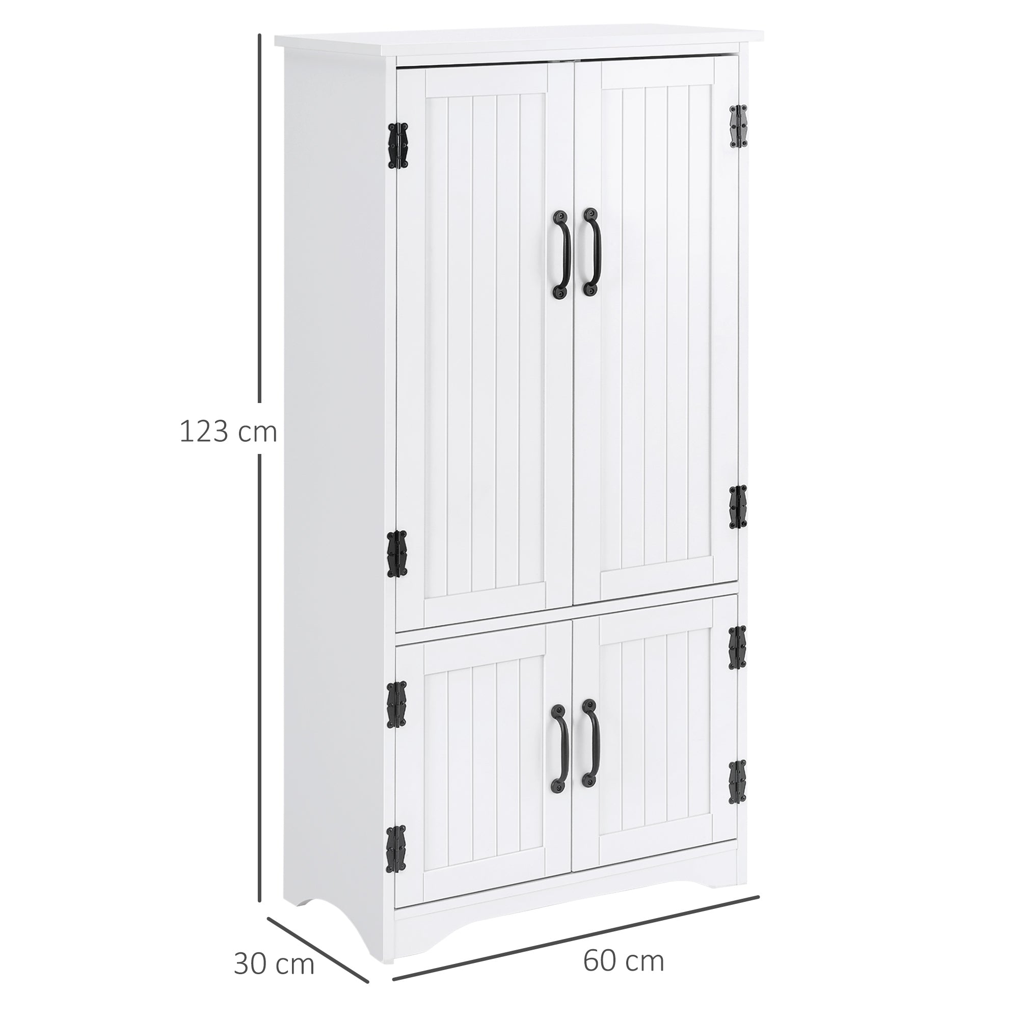 Armário de Cozinha Alto Branco 60x30x123 cm - Móvel Auxiliar com Prateleiras Ajustáveis