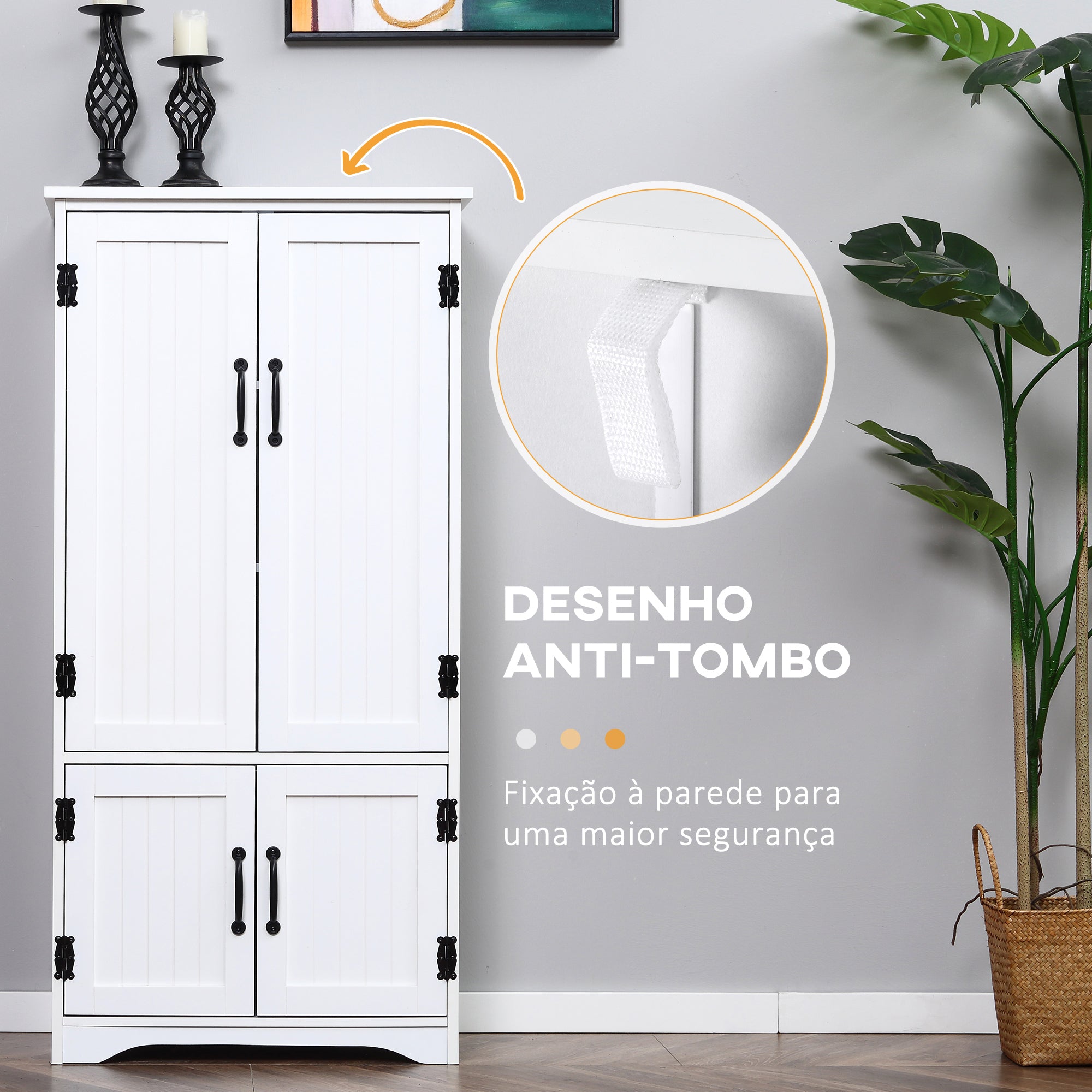Armário de Cozinha Alto Branco 60x30x123 cm - Móvel Auxiliar com Prateleiras Ajustáveis