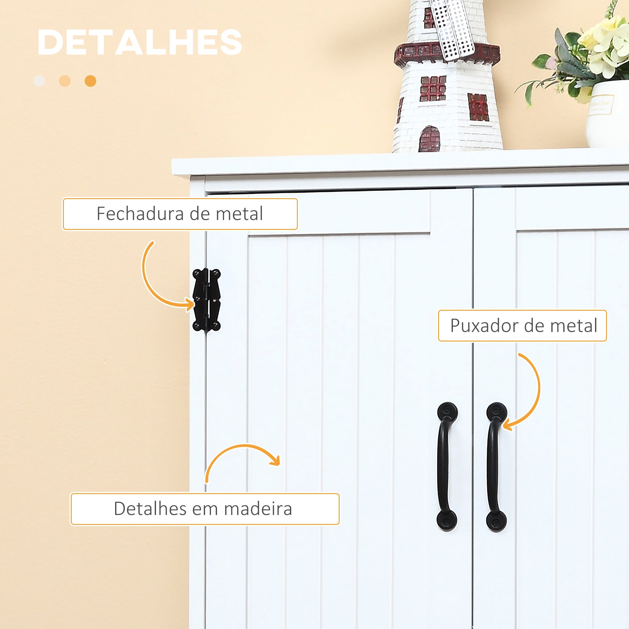 Armário de Cozinha Alto Branco 60x30x123 cm - Móvel Auxiliar com Prateleiras Ajustáveis