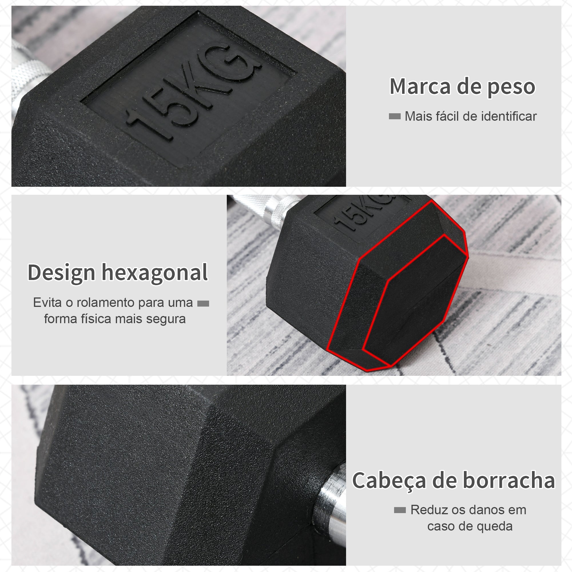 Haltere Hexagonal 15 kg Preto - Medidas 33,6x15,5x13,4 cm