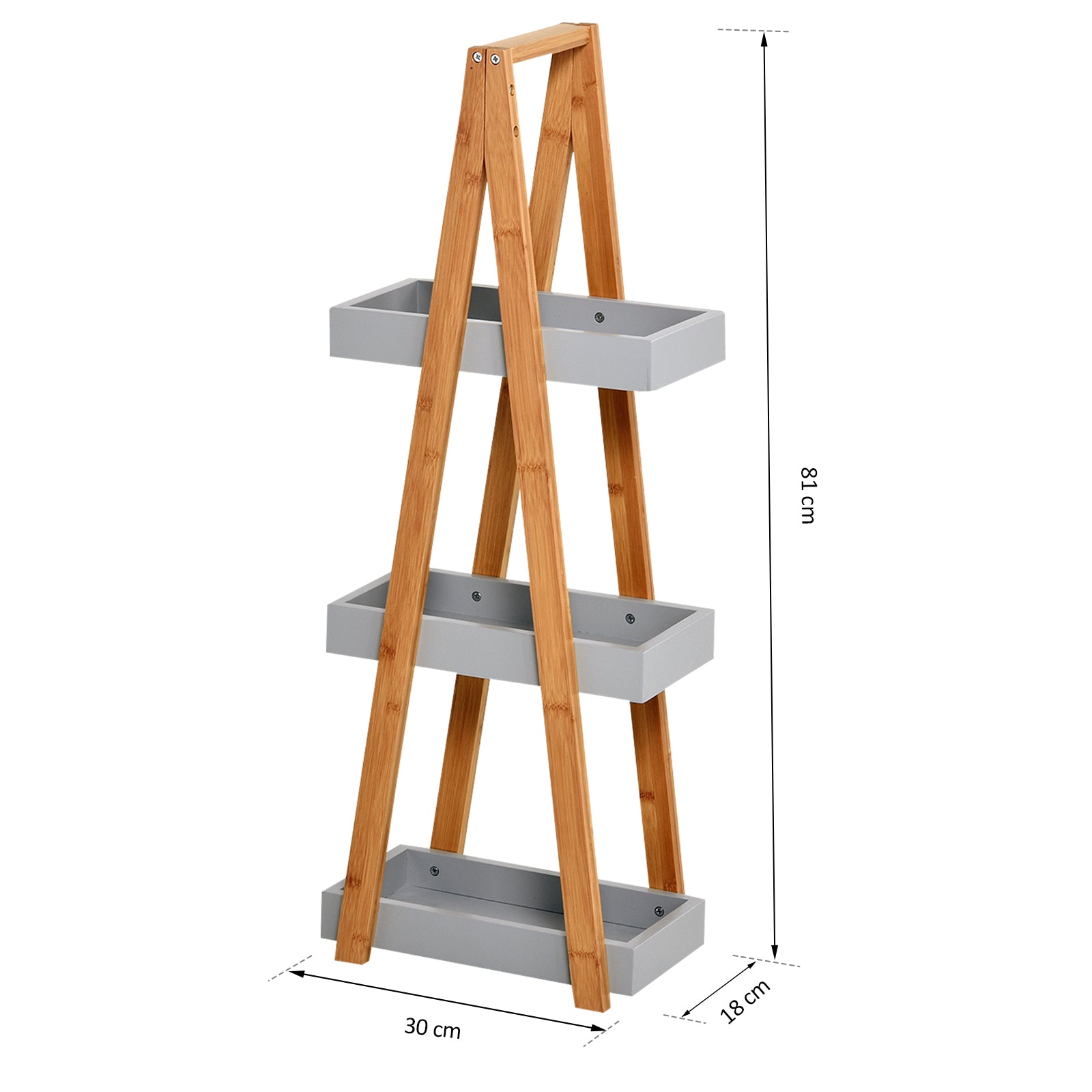 Estante de Bambú para Casa de Banho 30x18x81cm - Madeira e Cinza