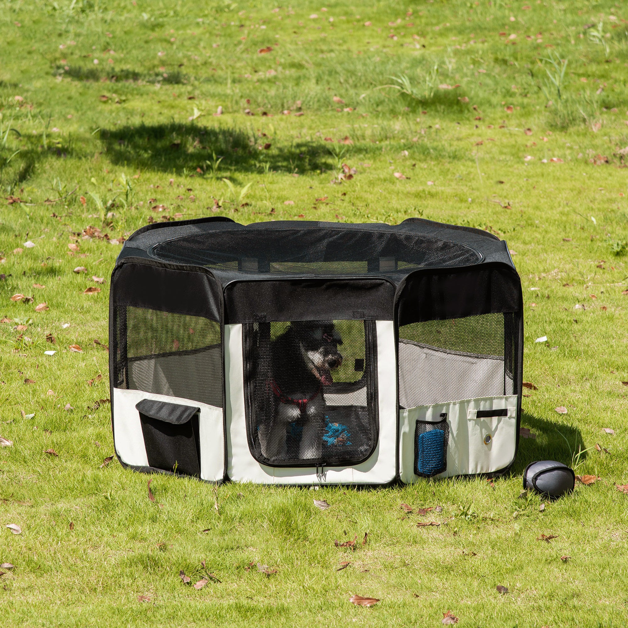 Parque Portátil para Cães e Gatos Ø120x58 cm Preto e Creme