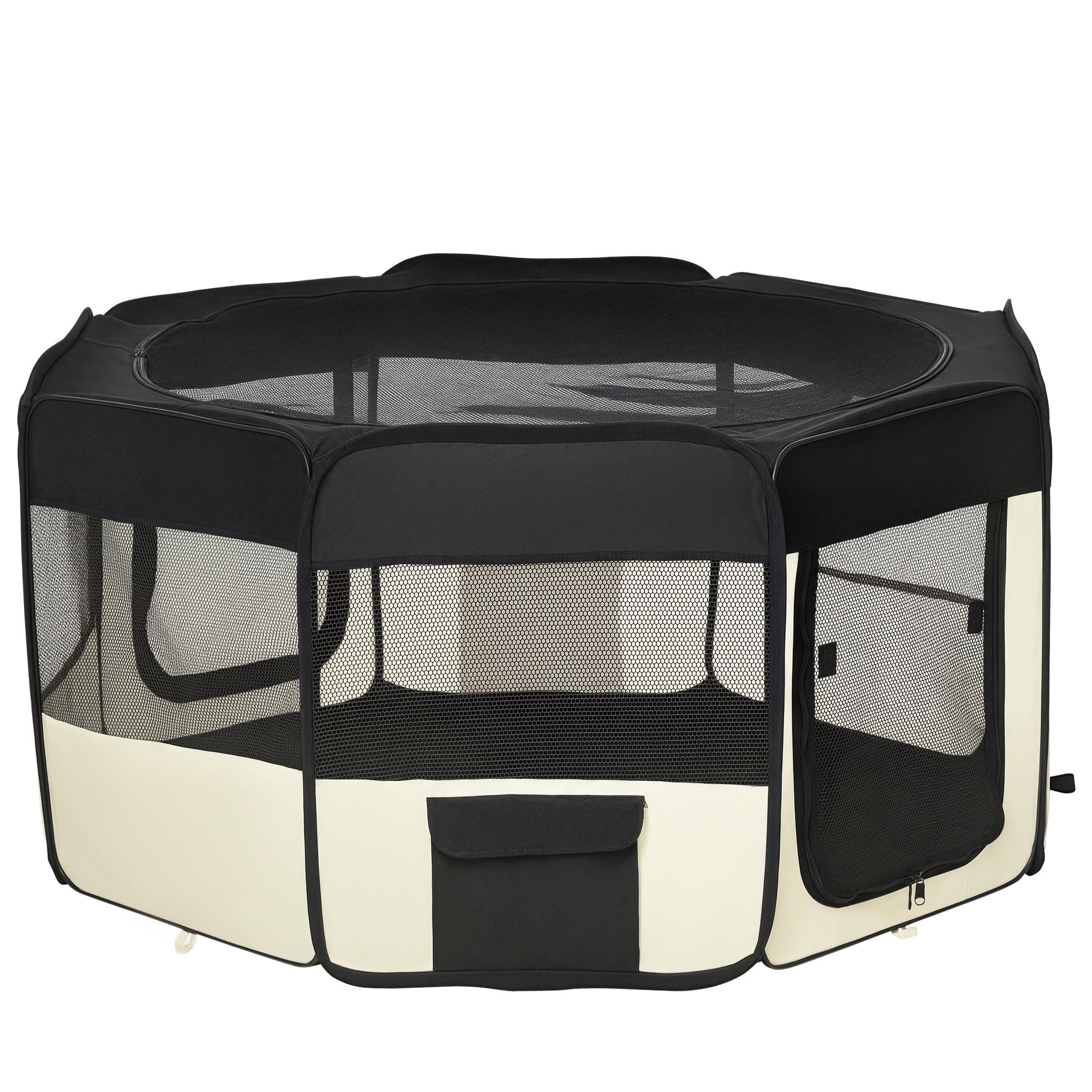 Parque Portátil para Cães e Gatos Ø120x58 cm Preto e Creme