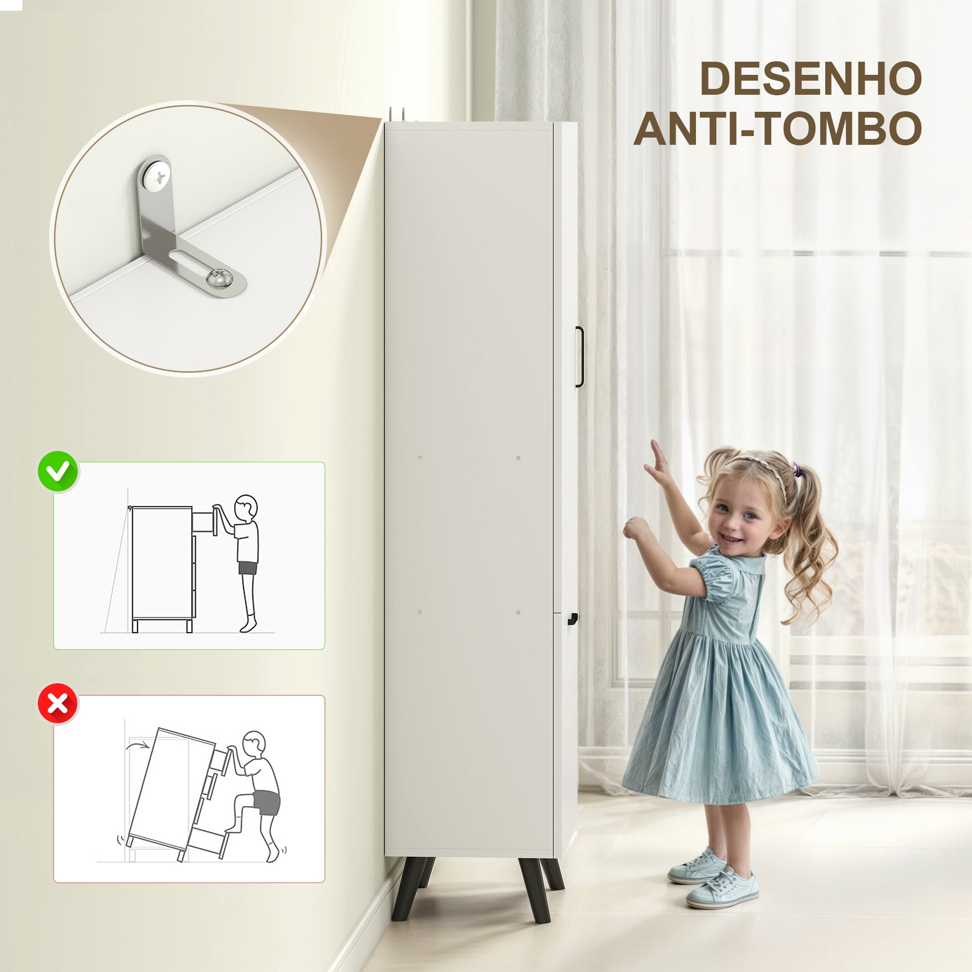 Armário Alto Estreito para Casa de Banho 35x31,5x144 cm - Branco